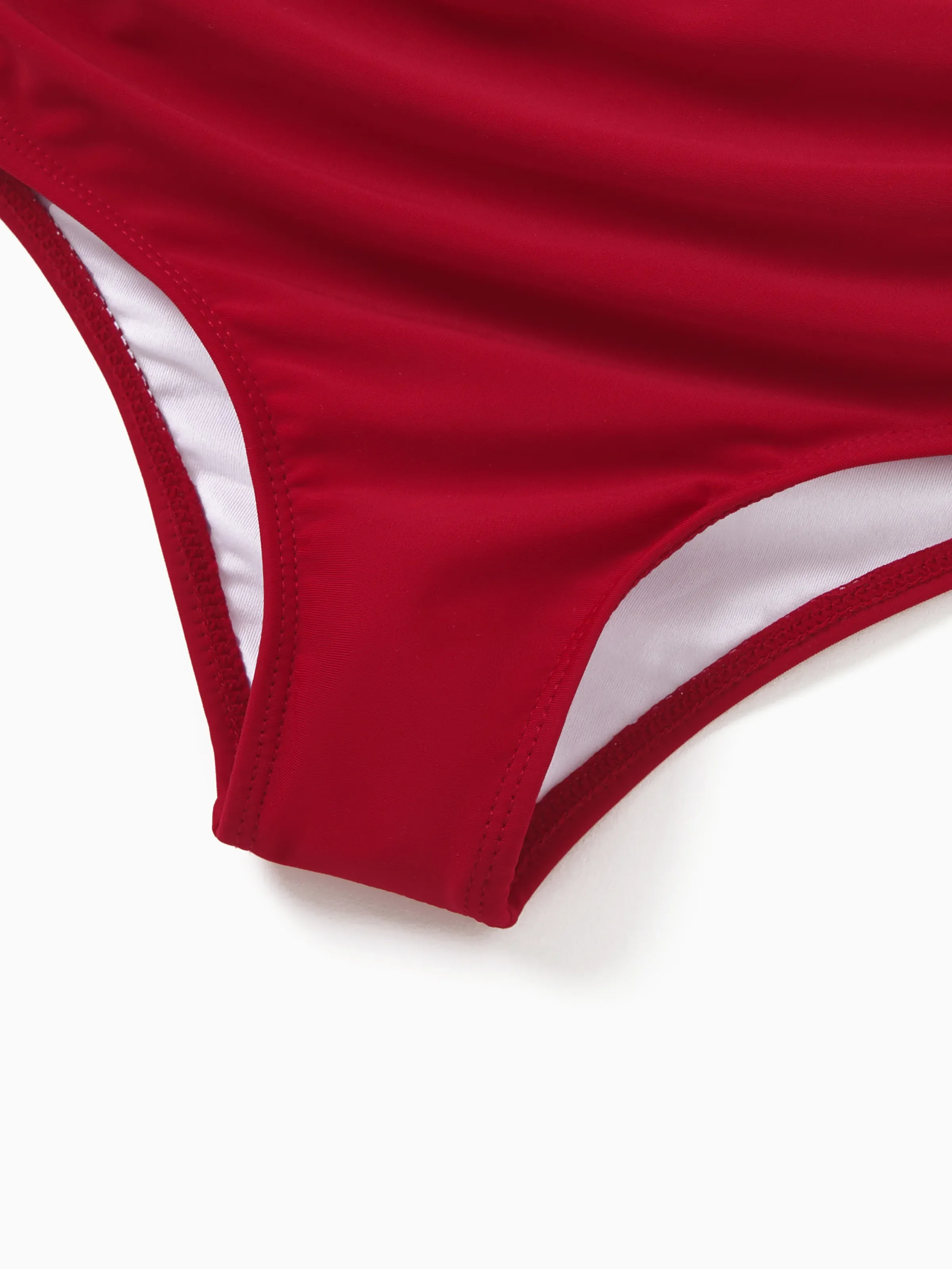 Family Matching Swimsuits Red Striped One-Shoulder Bikini or Colorblock Swim Trunks Matching Beachwear Outfits for Summer, Cruise, Vacation Red - Image 11