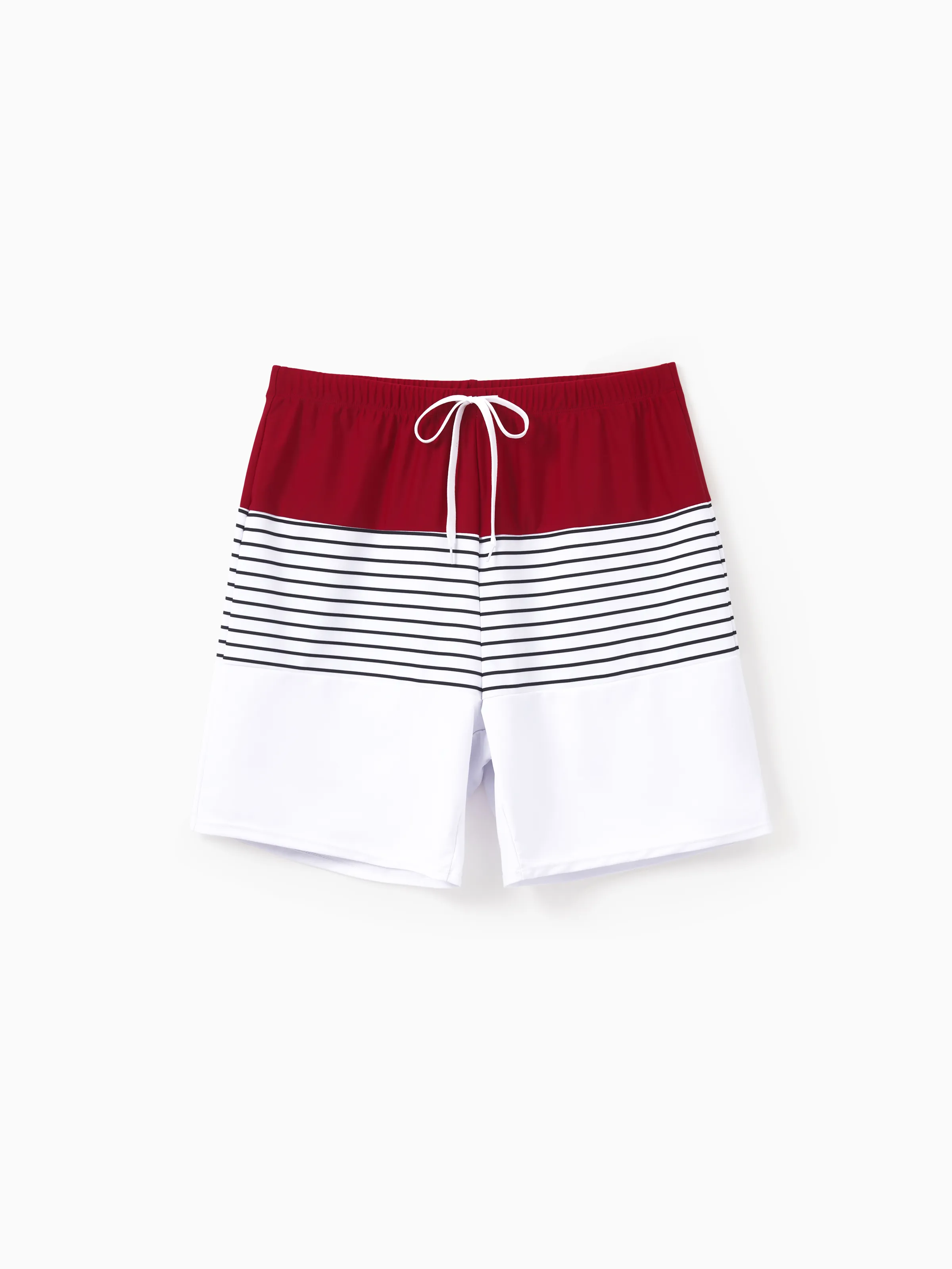 Family Matching Swimsuits Red Striped One-Shoulder Bikini or Colorblock Swim Trunks Matching Beachwear Outfits for Summer, Cruise, Vacation Red - Image 17