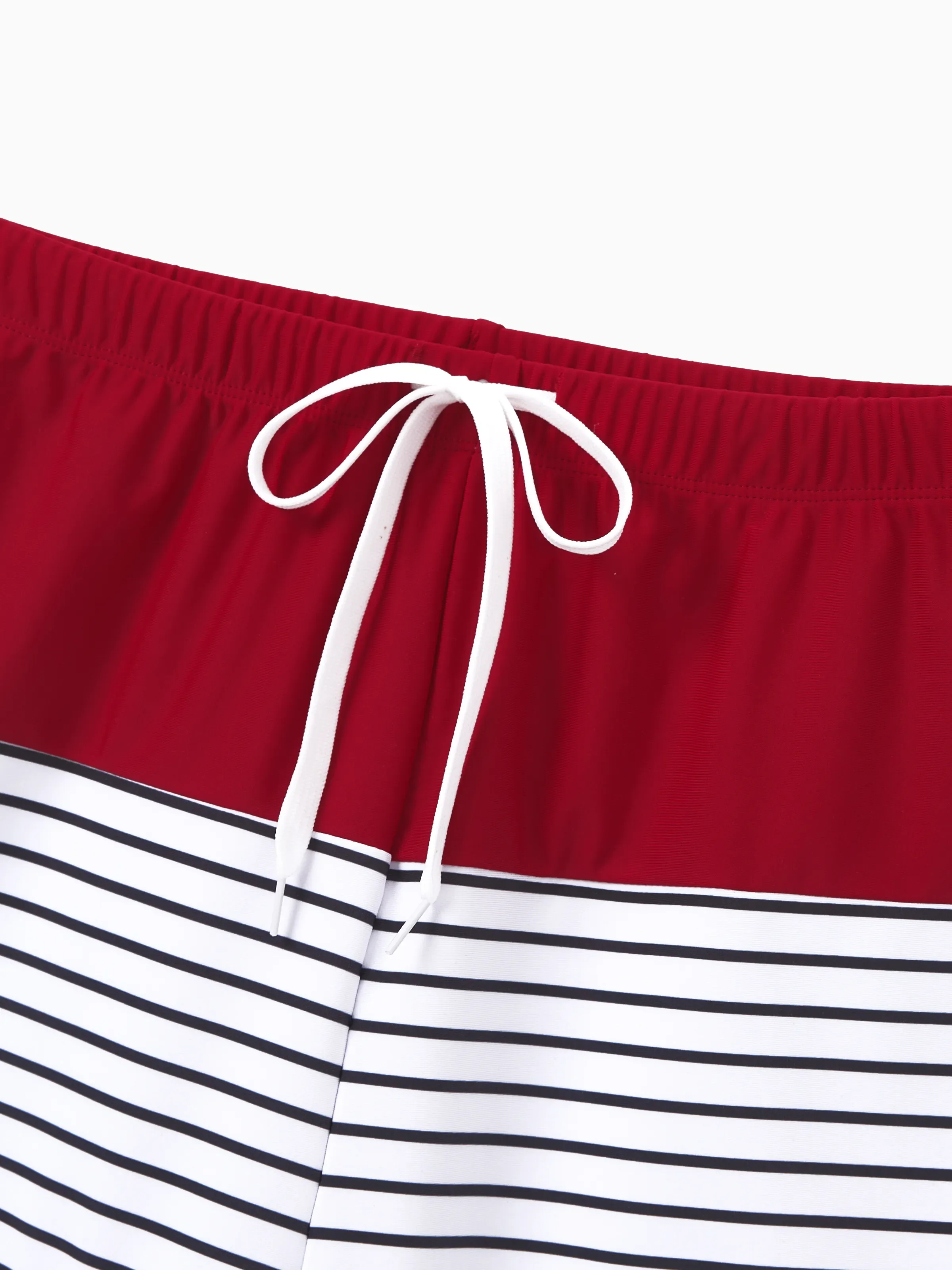 Family Matching Swimsuits Red Striped One-Shoulder Bikini or Colorblock Swim Trunks Matching Beachwear Outfits for Summer, Cruise, Vacation Red - Image 19