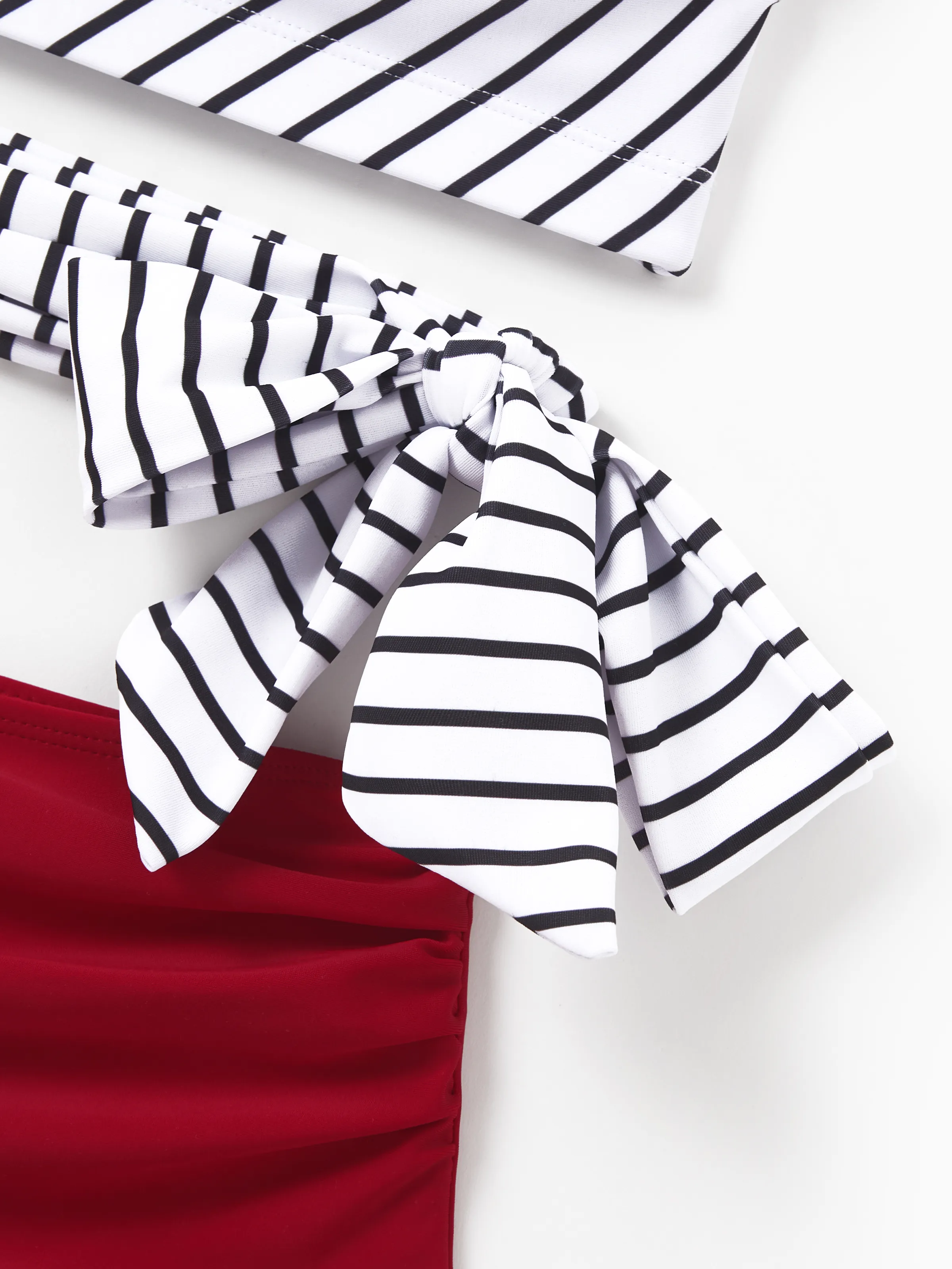 Family Matching Swimsuits Red Striped One-Shoulder Bikini or Colorblock Swim Trunks Matching Beachwear Outfits for Summer, Cruise, Vacation Red - Image 6
