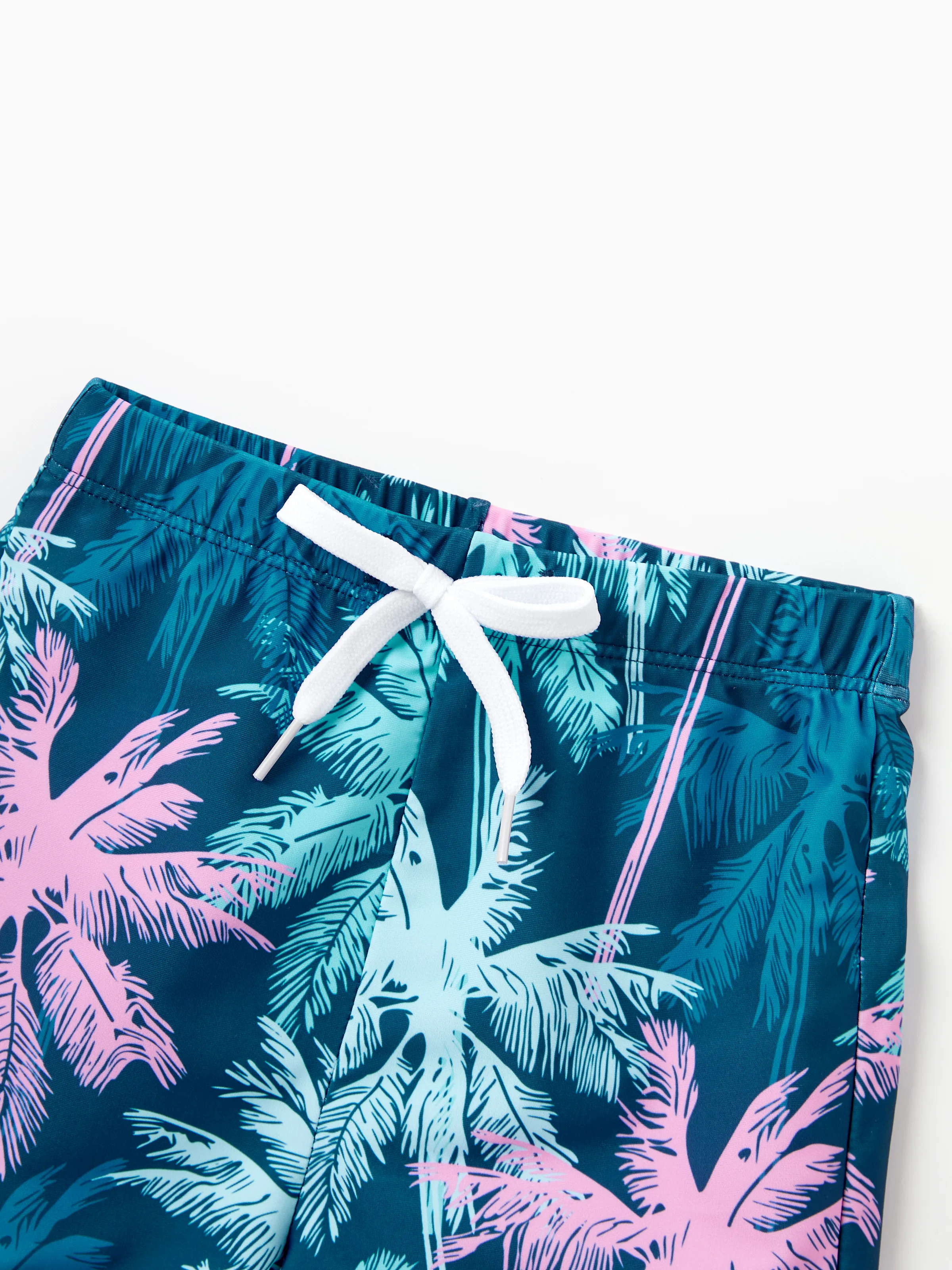 Family Matching Swimsuits Tropical Palm Tree Print, Mommy and Me Ruffle two-piece Swimsuit, Daddy and Son Swim Trunks Set, Beach Vacation Swimwear Turquoise - Image 21