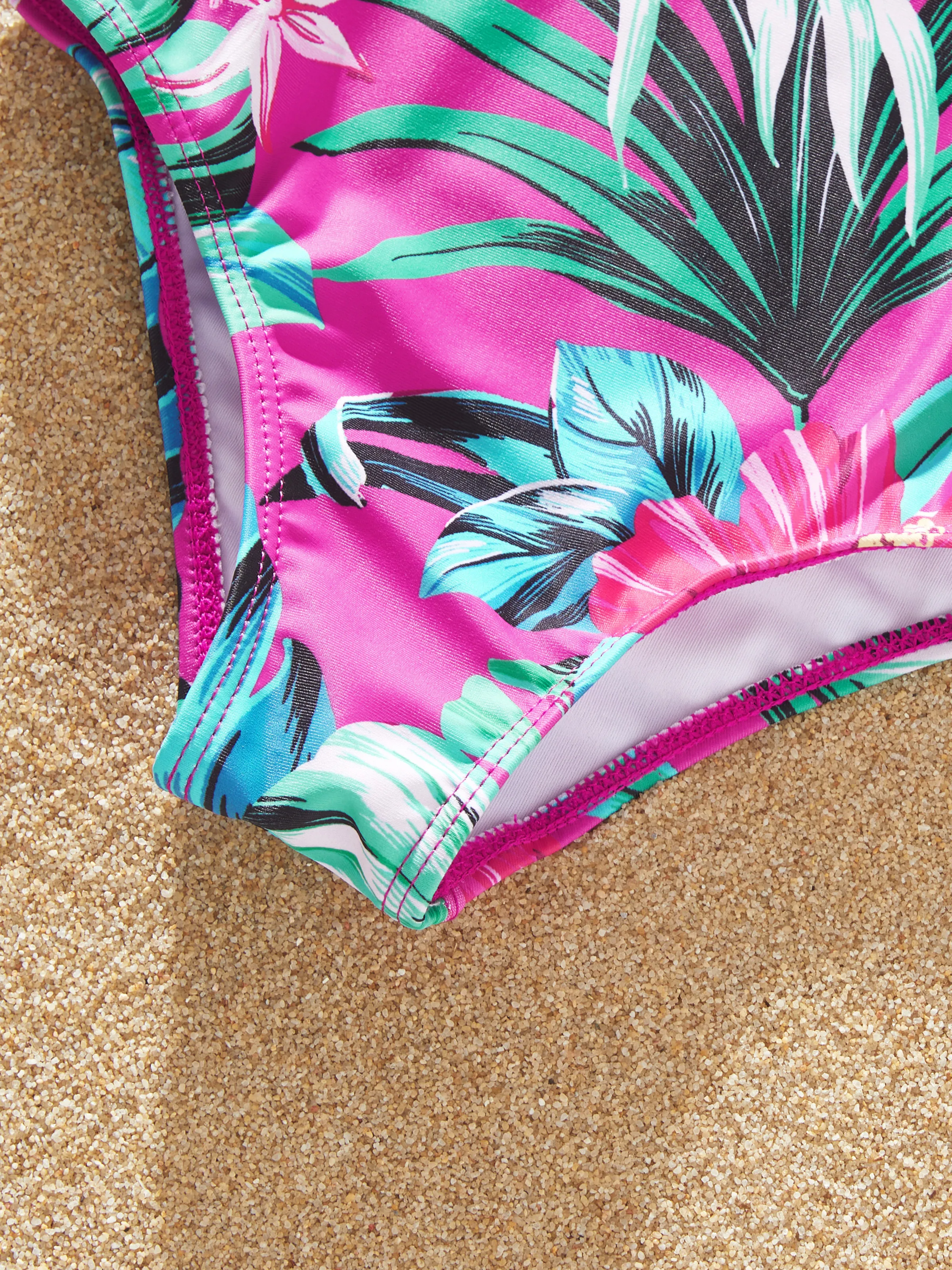 Family Matching Swimsuits Tropical Pink Leaf Print Halter One-Piece Swimwear or Swim Trunks Set Pink - Image 11