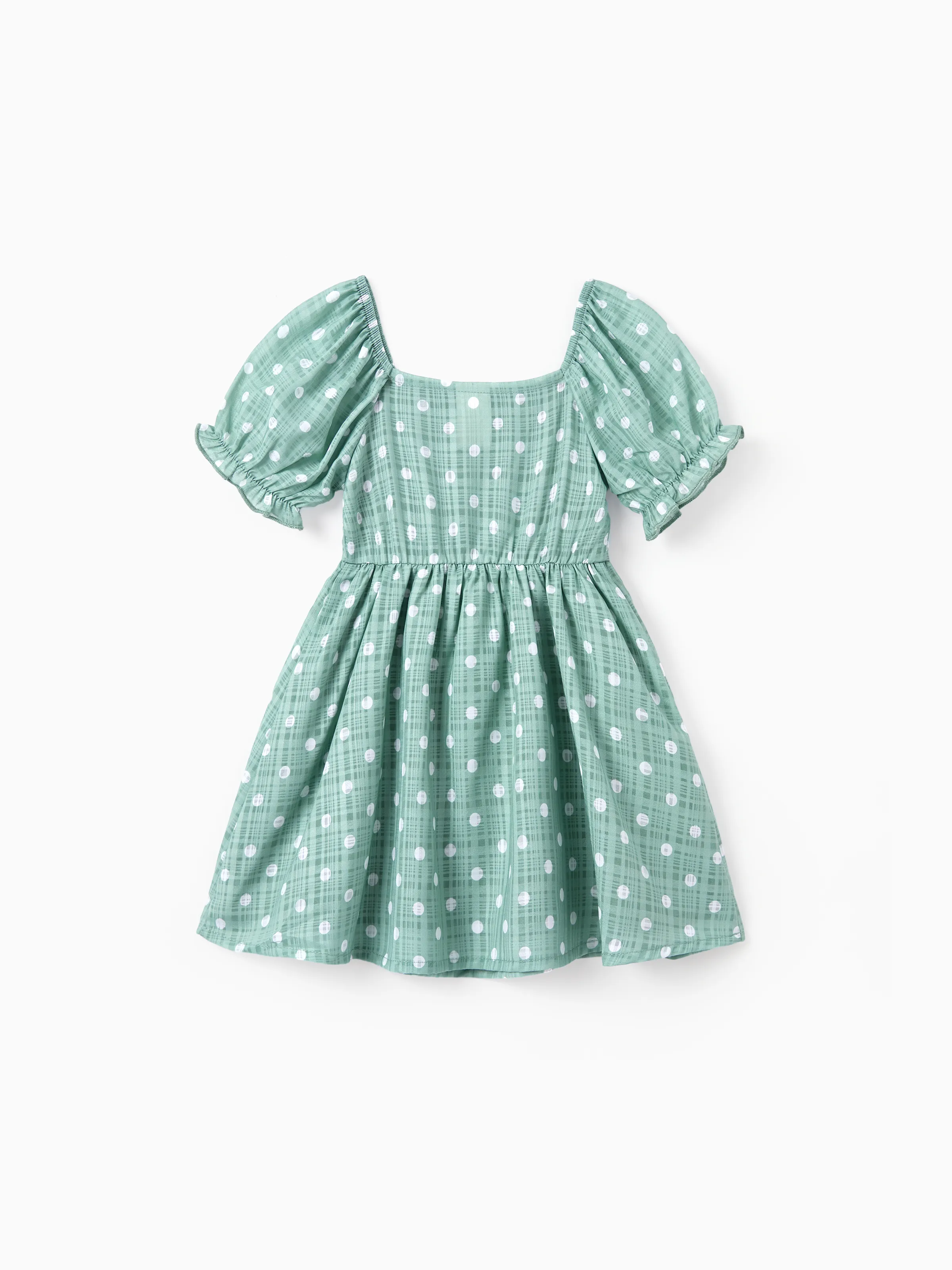 Family Matching T-Shirt & Dress Set Polka Dot Puff-sleeve Dress for Mom, Daughter & Baby, Color Block Cotton Tee for Dad & Son, Perfect for Family Outings & Photos Light Green - Image 19