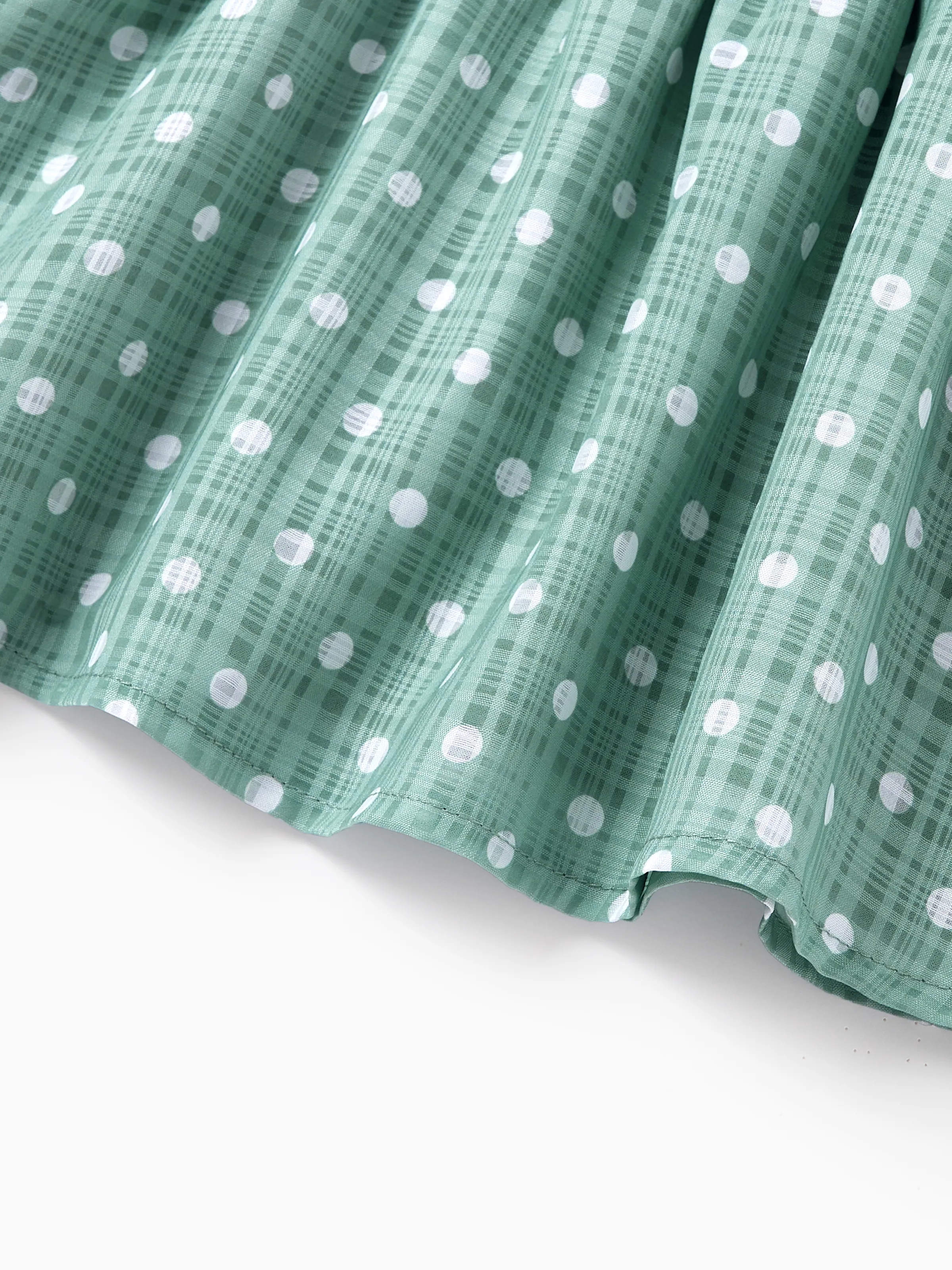 Family Matching T-Shirt & Dress Set Polka Dot Puff-sleeve Dress for Mom, Daughter & Baby, Color Block Cotton Tee for Dad & Son, Perfect for Family Outings & Photos Light Green - Image 22