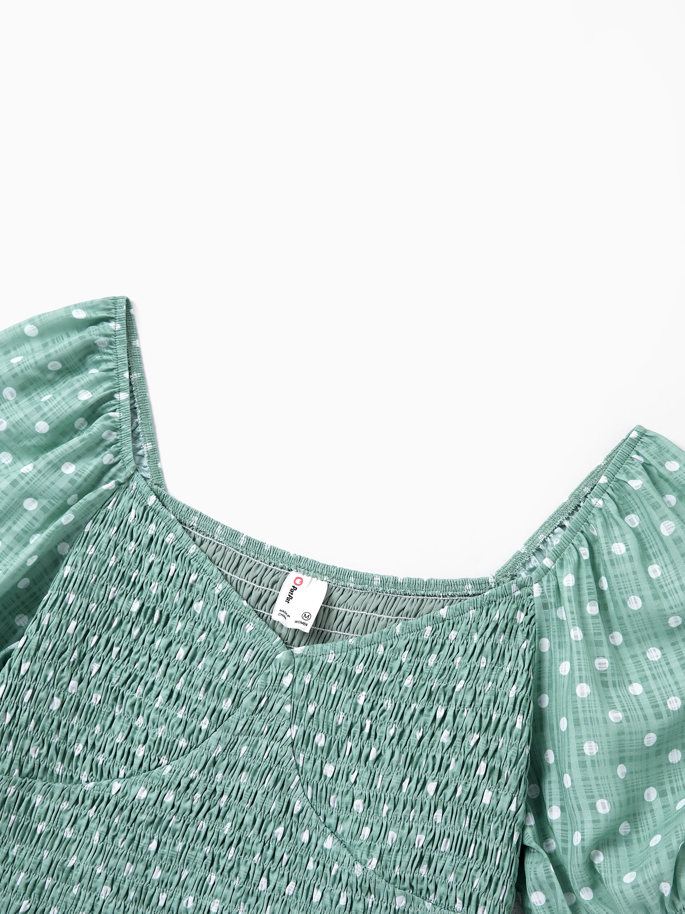 Family Matching T-Shirt & Dress Set Polka Dot Puff-sleeve Dress for Mom, Daughter & Baby, Color Block Cotton Tee for Dad & Son, Perfect for Family Outings & Photos Light Green - Image 8