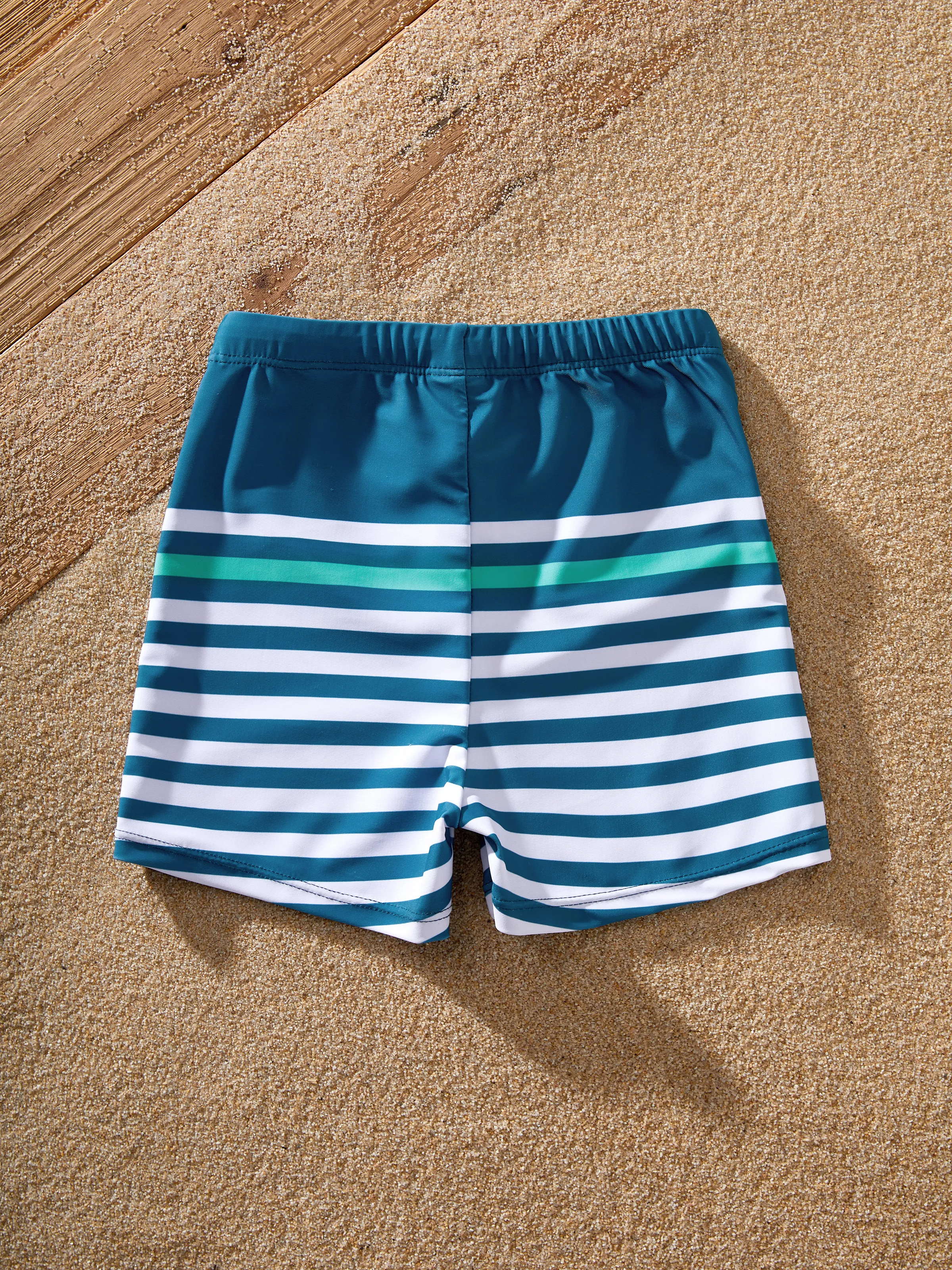 Family Matching Teal Striped Swimsuits Ruched Bikini & Swim Trunks Set Multi-color - Image 13