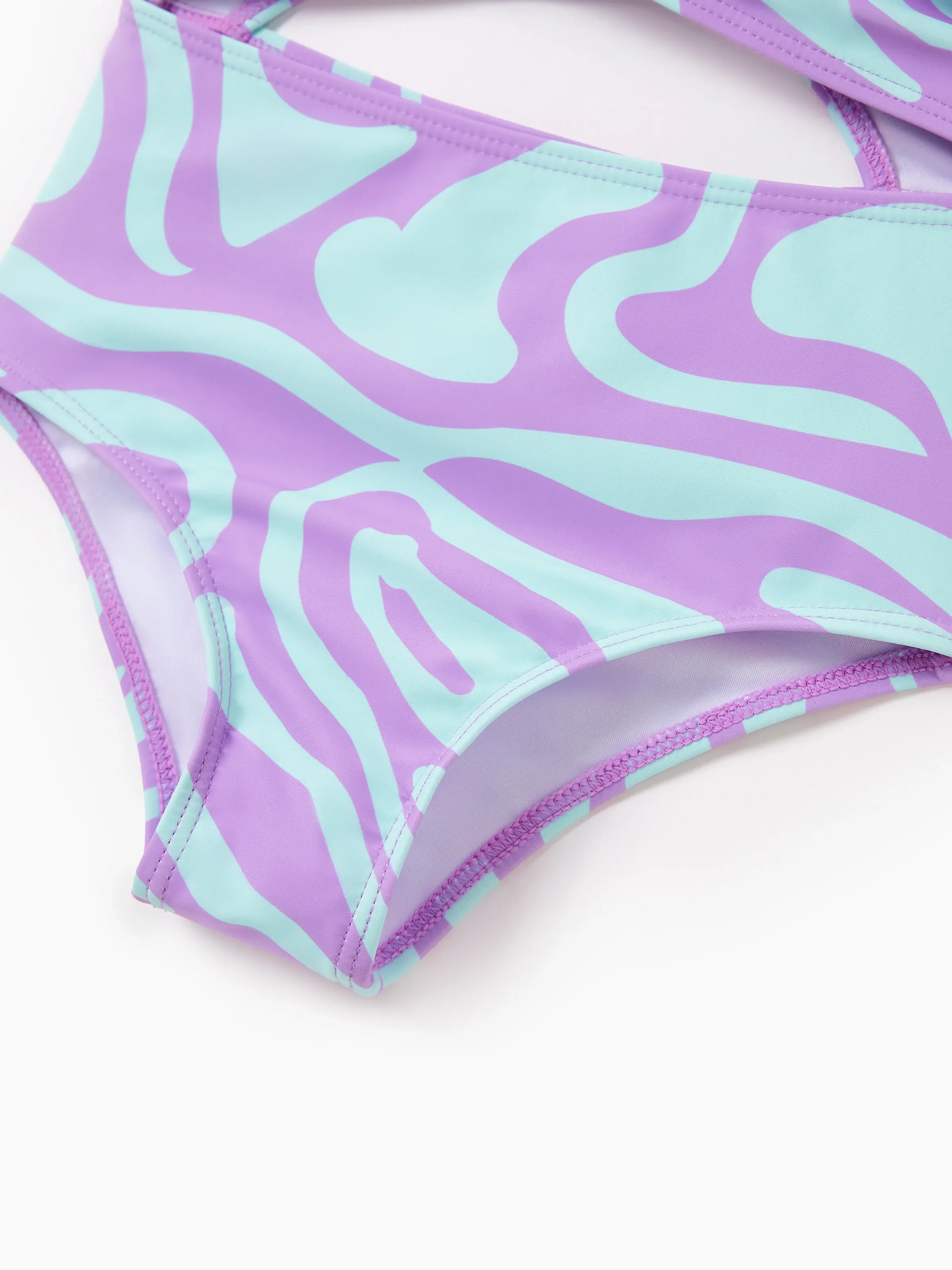 Family Matching Trendy Purple & Blue Wave Print Swim Trunks or Midriff Cutout One-Piece Swimsuit Purple - Image 10