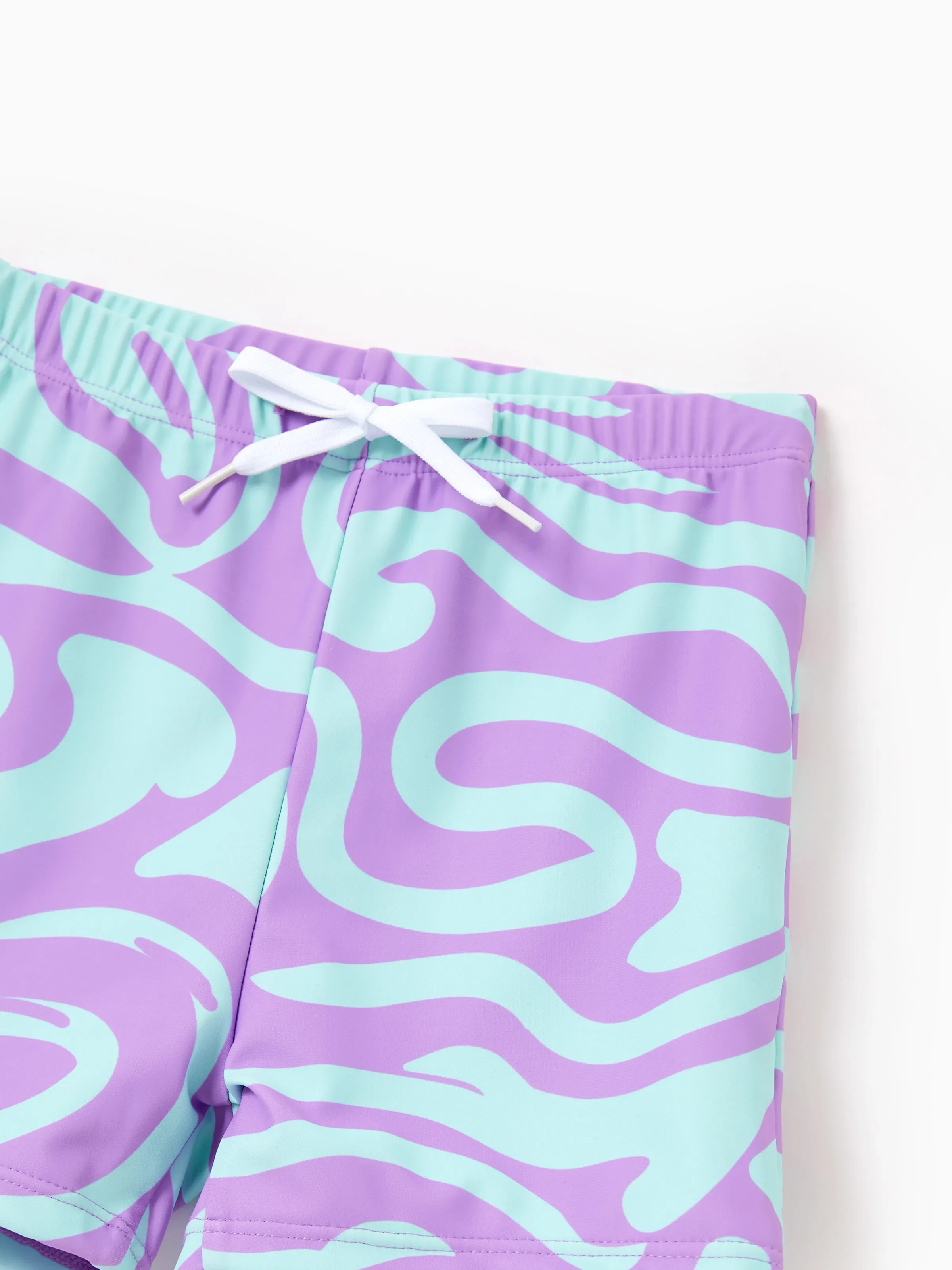 Family Matching Trendy Purple & Blue Wave Print Swim Trunks or Midriff Cutout One-Piece Swimsuit Purple - Image 13