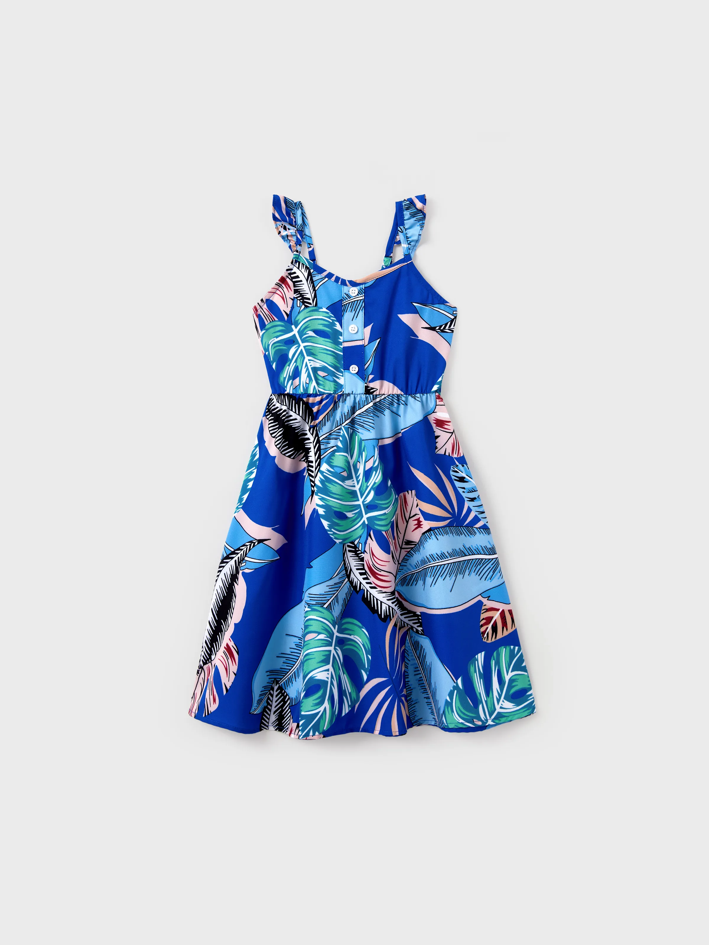 Family Matching Tropical Dress & T-shirt Set – Blue Floral Print for Dad, Mom, Girls & Baby, Perfect for Summer Vacations and Family Photos Blue - Image 11