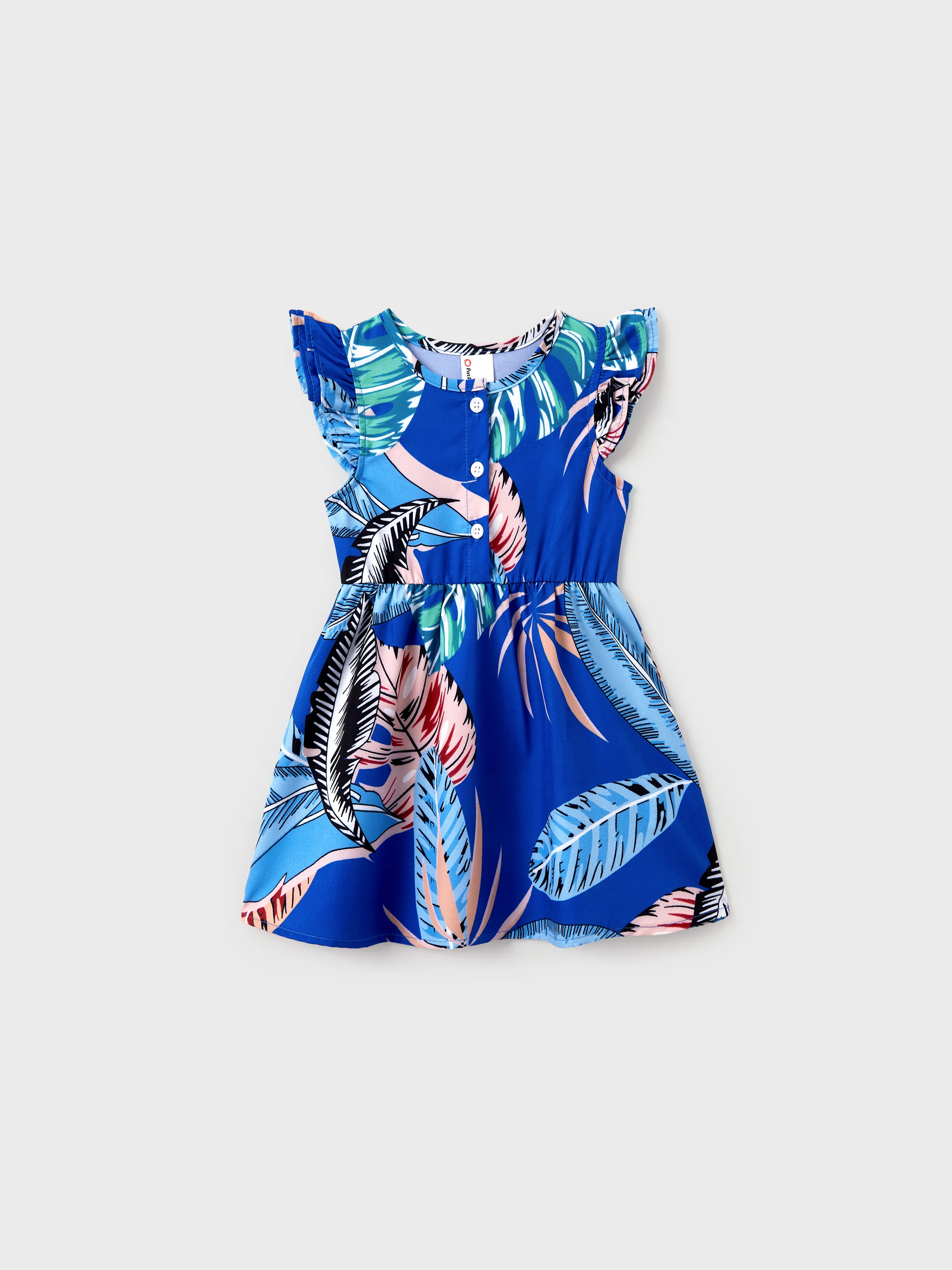 Family Matching Tropical Dress & T-shirt Set – Blue Floral Print for Dad, Mom, Girls & Baby, Perfect for Summer Vacations and Family Photos Blue - Image 16