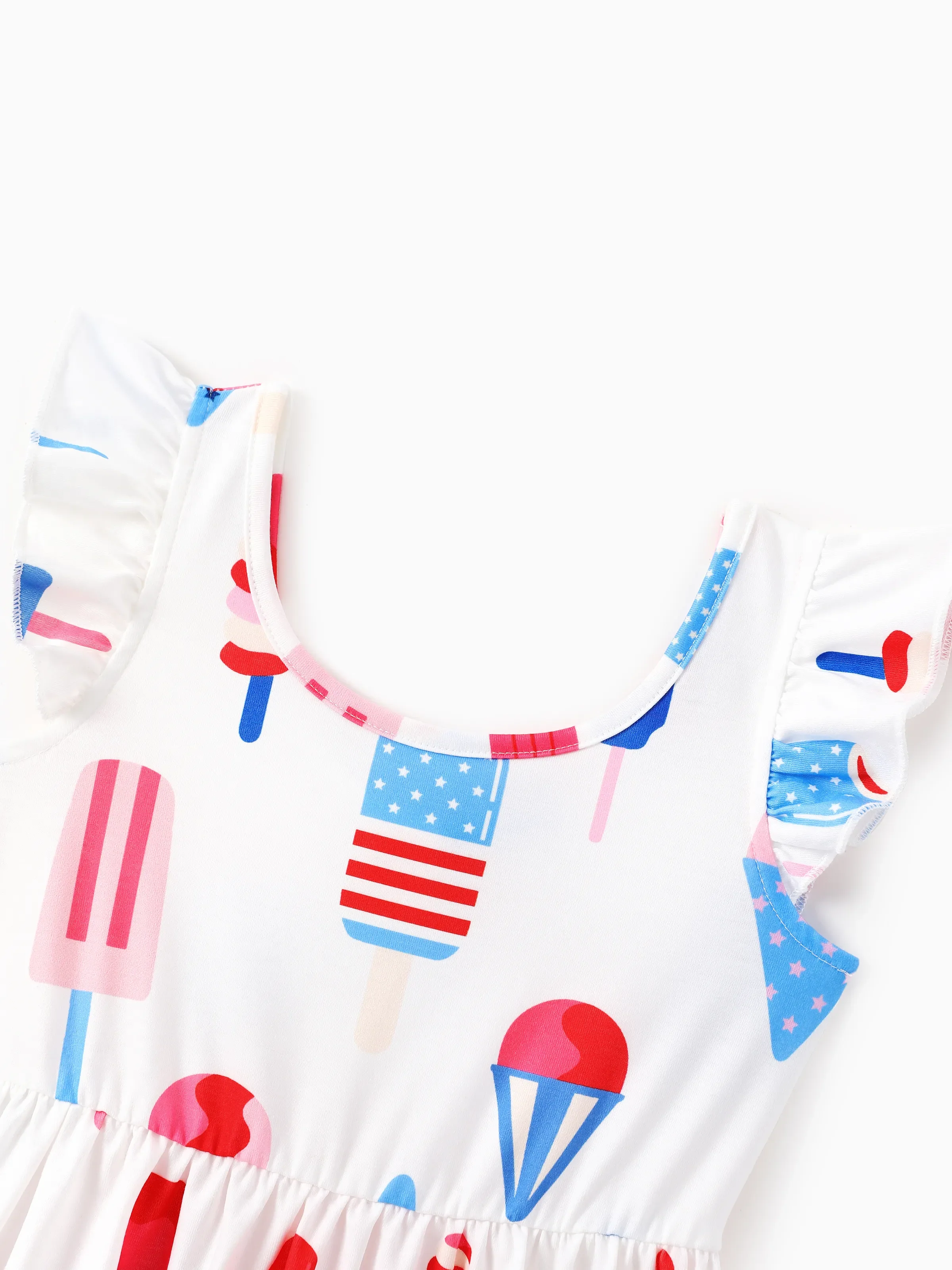 Independence Day Family Matching Patriotic Ice Cream Print Summer Cotton T-shirt & V-Neck Dresses White - Image 14