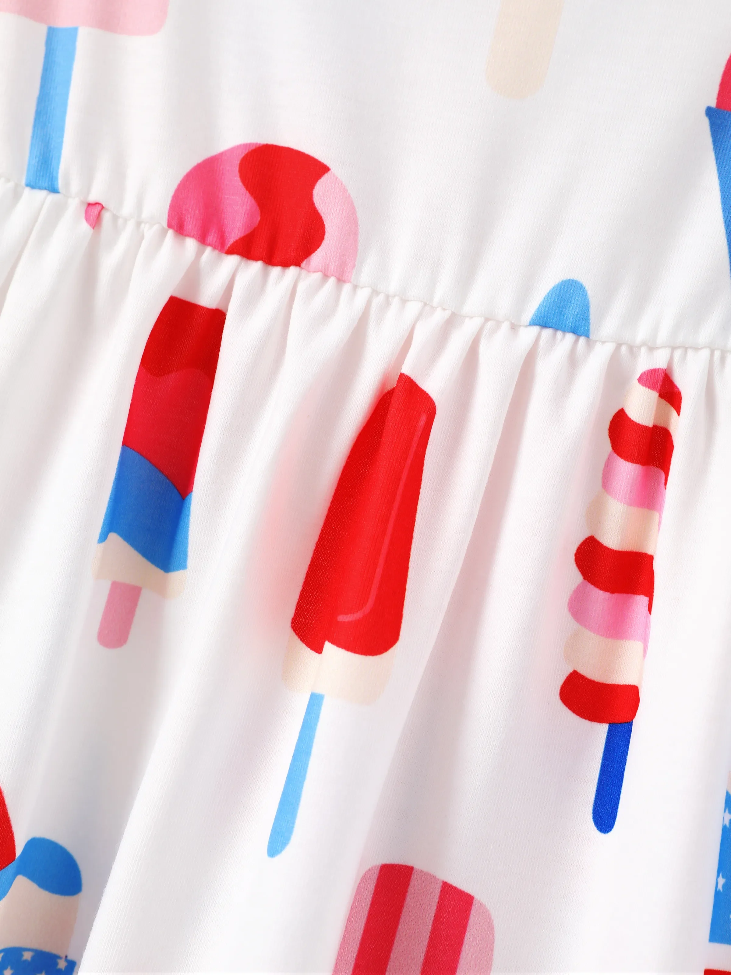 Independence Day Family Matching Patriotic Ice Cream Print Summer Cotton T-shirt & V-Neck Dresses White - Image 15