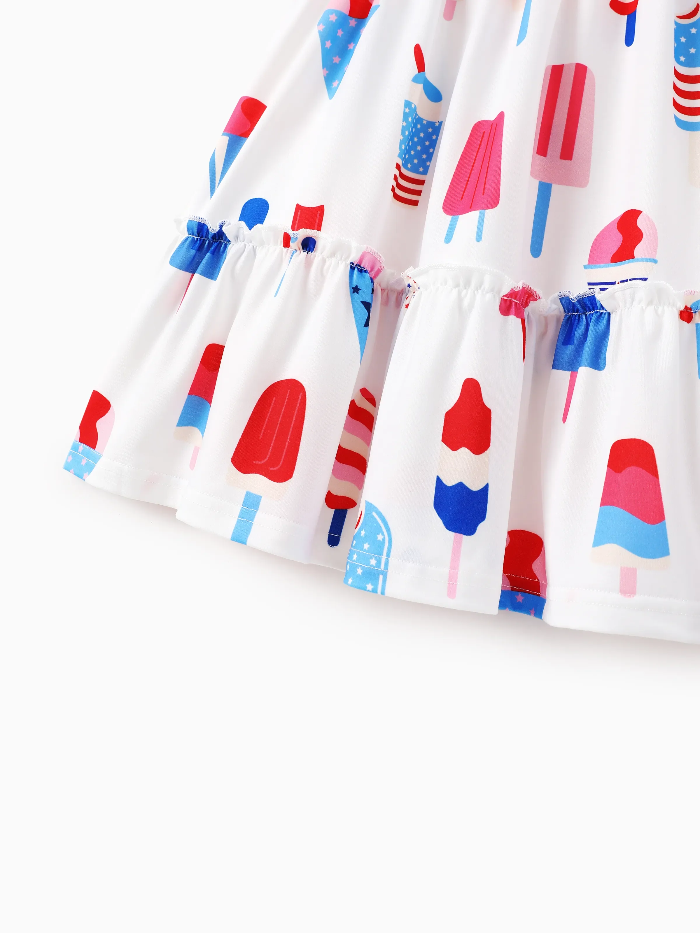 Independence Day Family Matching Patriotic Ice Cream Print Summer Cotton T-shirt & V-Neck Dresses White - Image 16