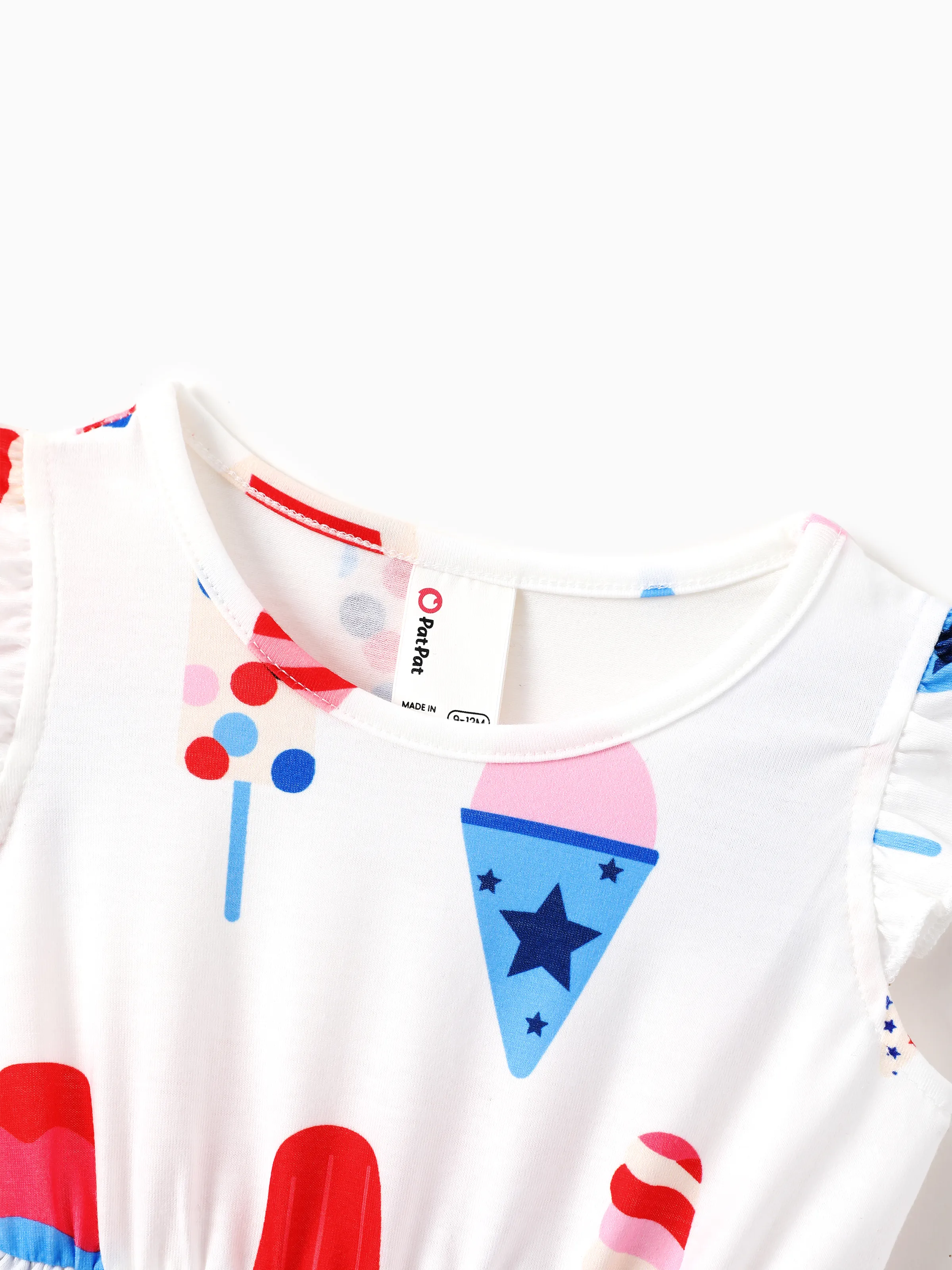 Independence Day Family Matching Patriotic Ice Cream Print Summer Cotton T-shirt & V-Neck Dresses White - Image 19
