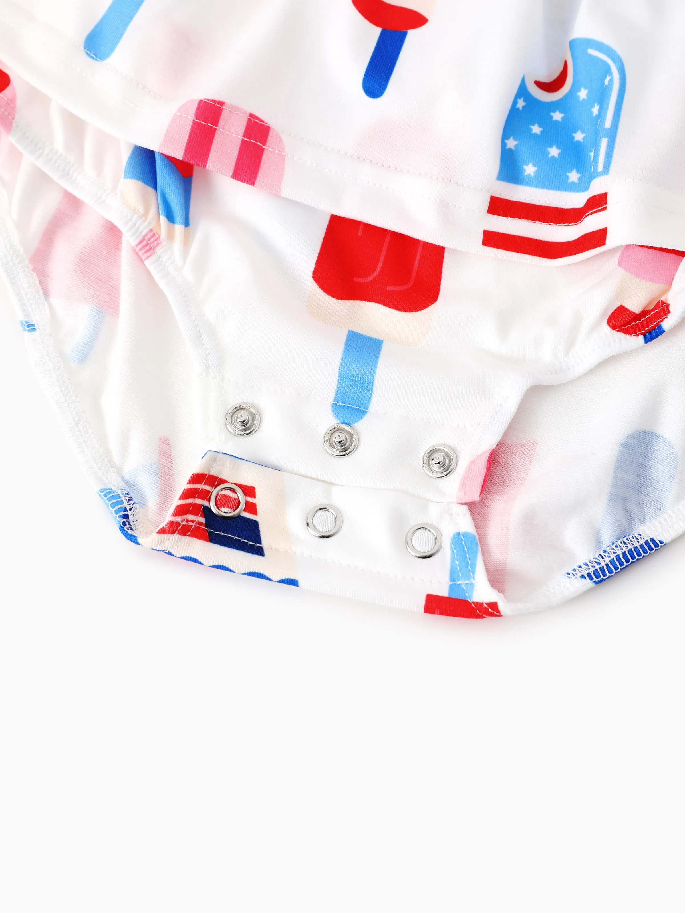 Independence Day Family Matching Patriotic Ice Cream Print Summer Cotton T-shirt & V-Neck Dresses White - Image 21