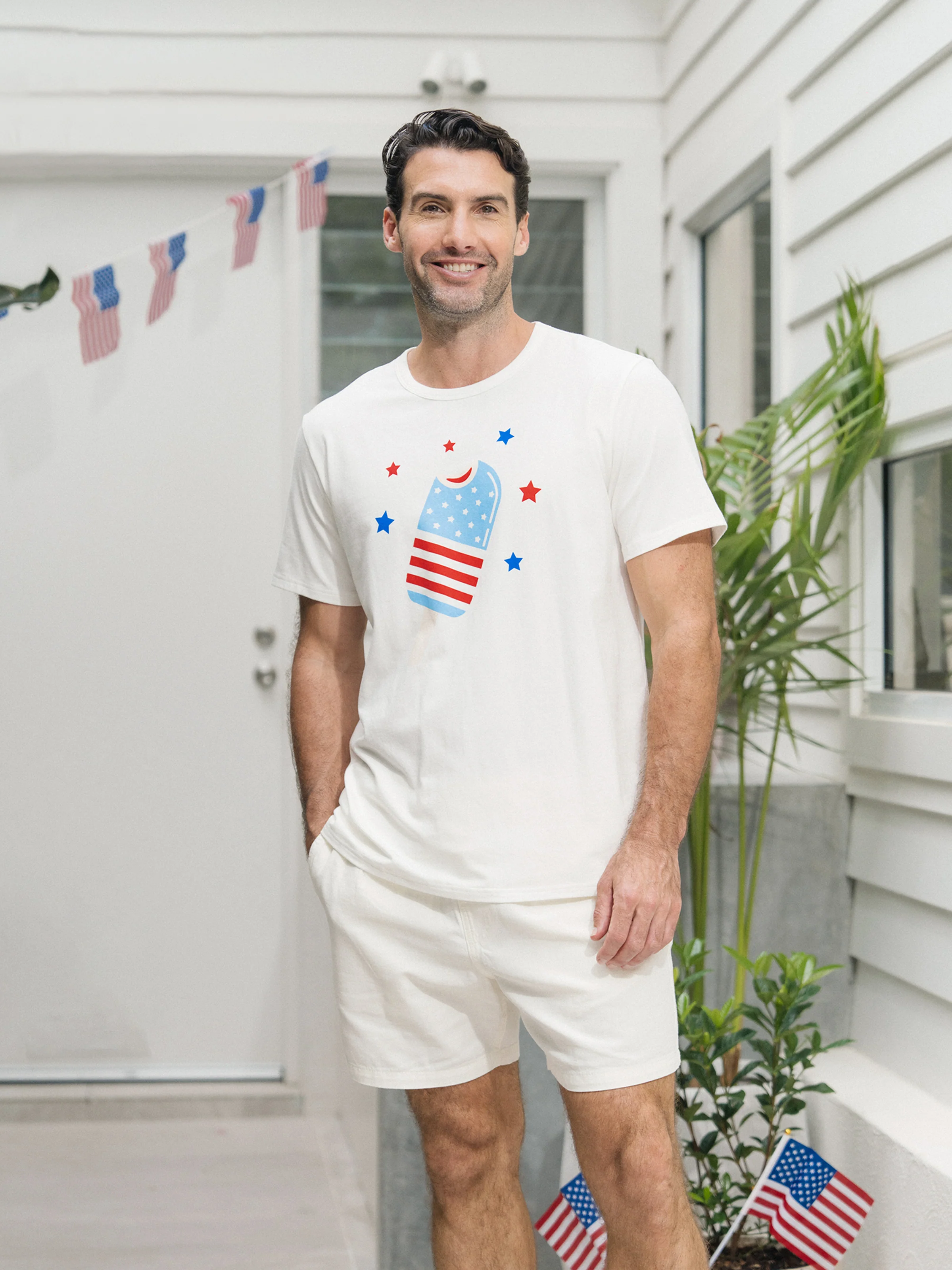 Independence Day Family Matching Patriotic Ice Cream Print Summer Cotton T-shirt & V-Neck Dresses White - Image 29