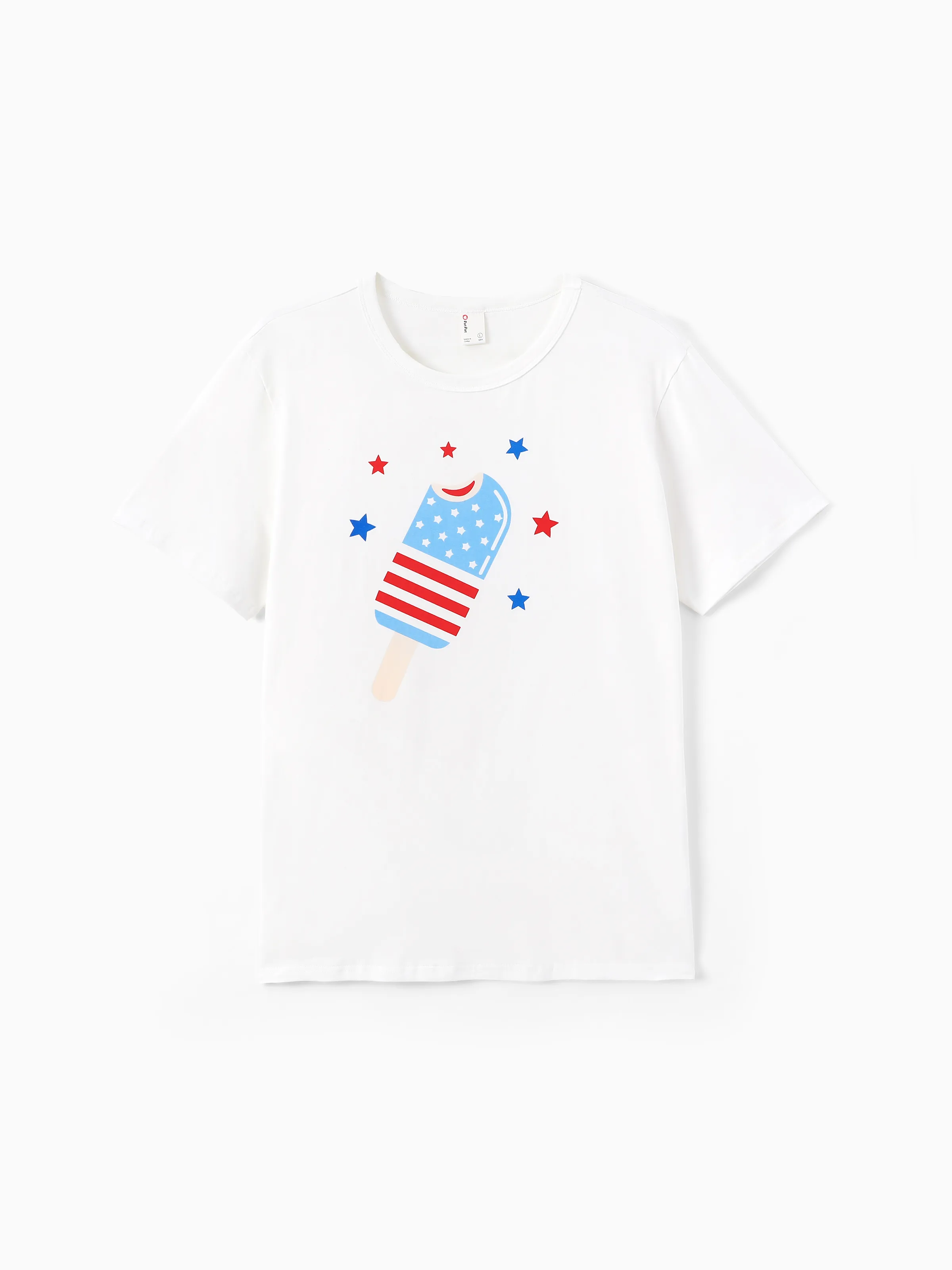 Independence Day Family Matching Patriotic Ice Cream Print Summer Cotton T-shirt & V-Neck Dresses White - Image 31