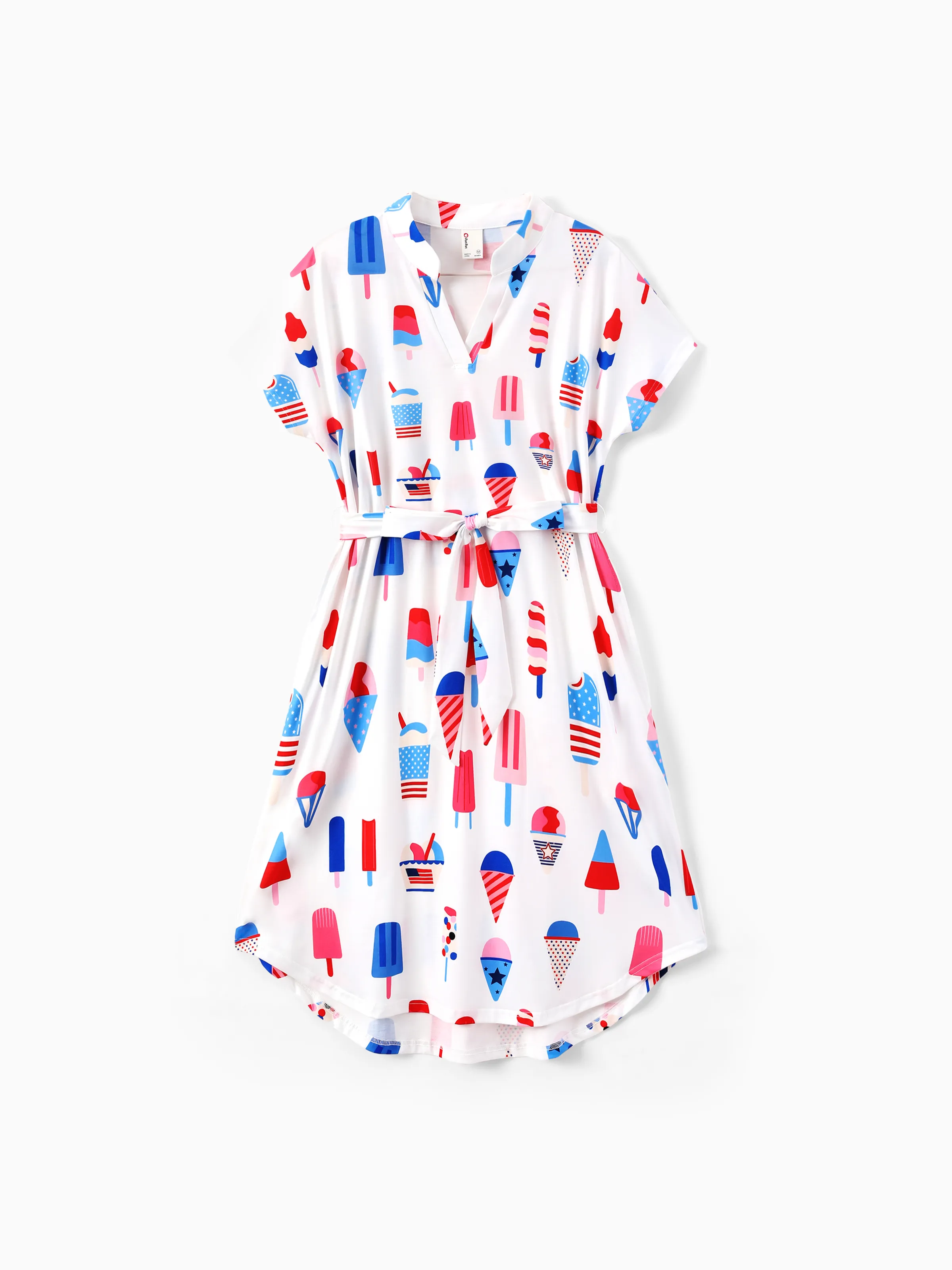 Independence Day Family Matching Patriotic Ice Cream Print Summer Cotton T-shirt & V-Neck Dresses White - Image 5