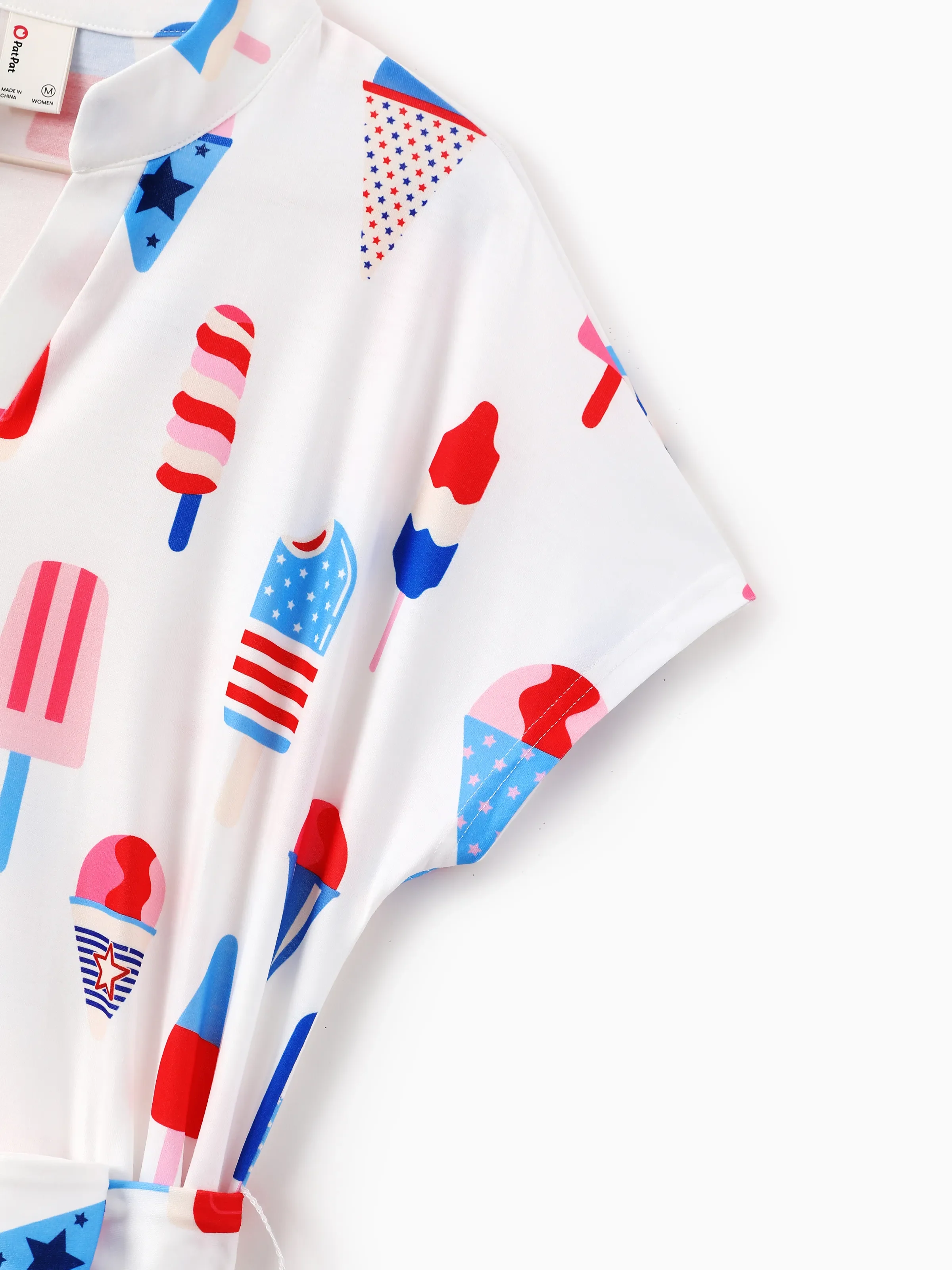 Independence Day Family Matching Patriotic Ice Cream Print Summer Cotton T-shirt & V-Neck Dresses White - Image 8