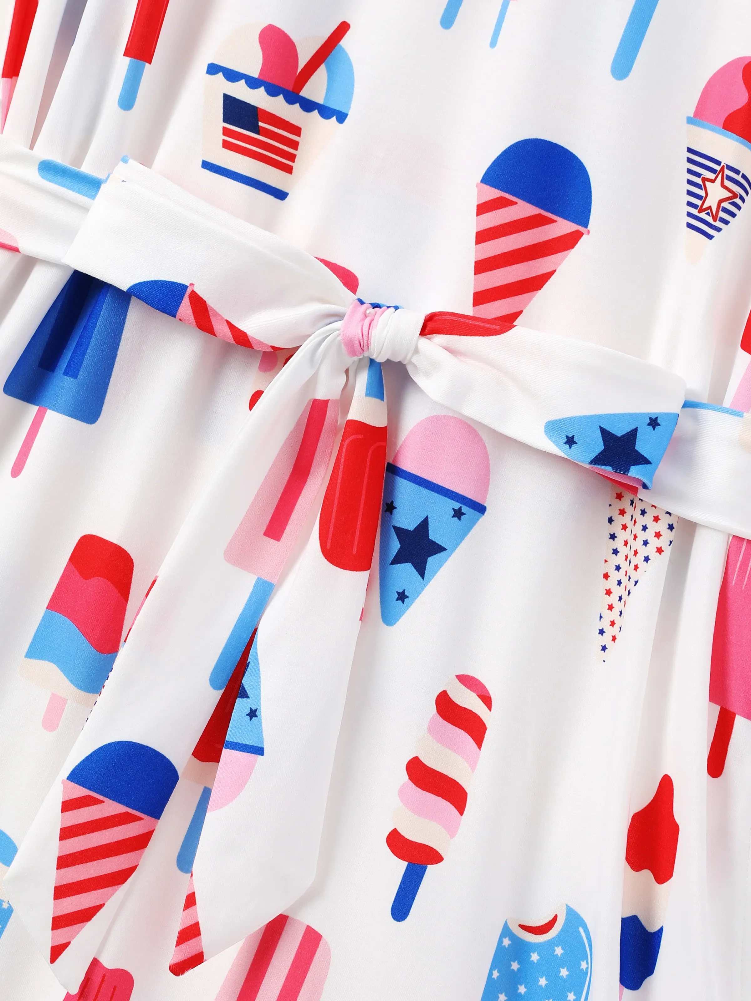 Independence Day Family Matching Patriotic Ice Cream Print Summer Cotton T-shirt & V-Neck Dresses White - Image 9