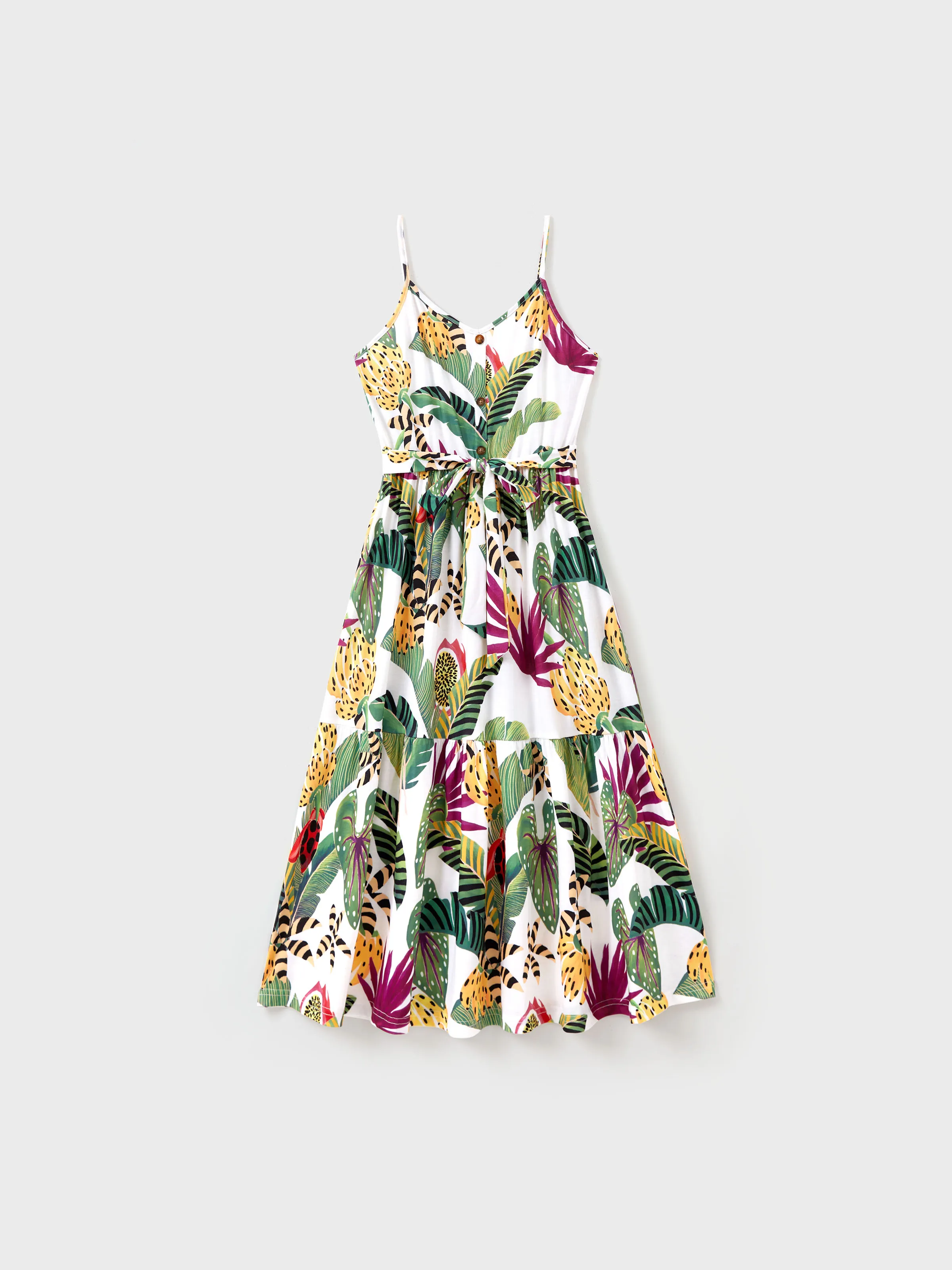 Family Matching Tropical Floral Print Short-sleeve Top or Camisole Dress Set Multi-color - Image 2