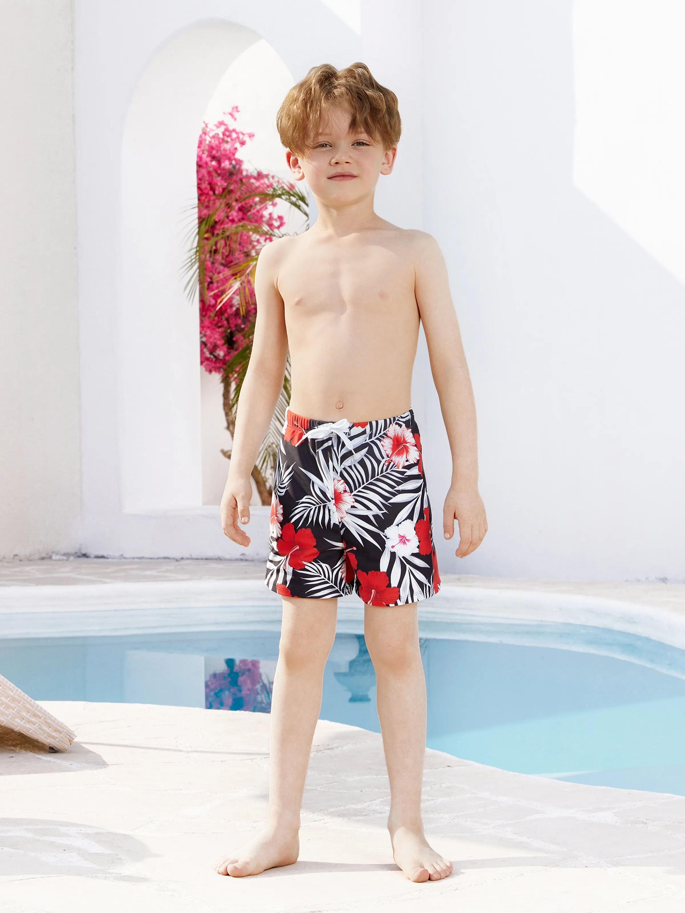 Family Matching Tropical Floral Swim Trunk or 2 Pieces Halter Swimsuit Black - Image 11