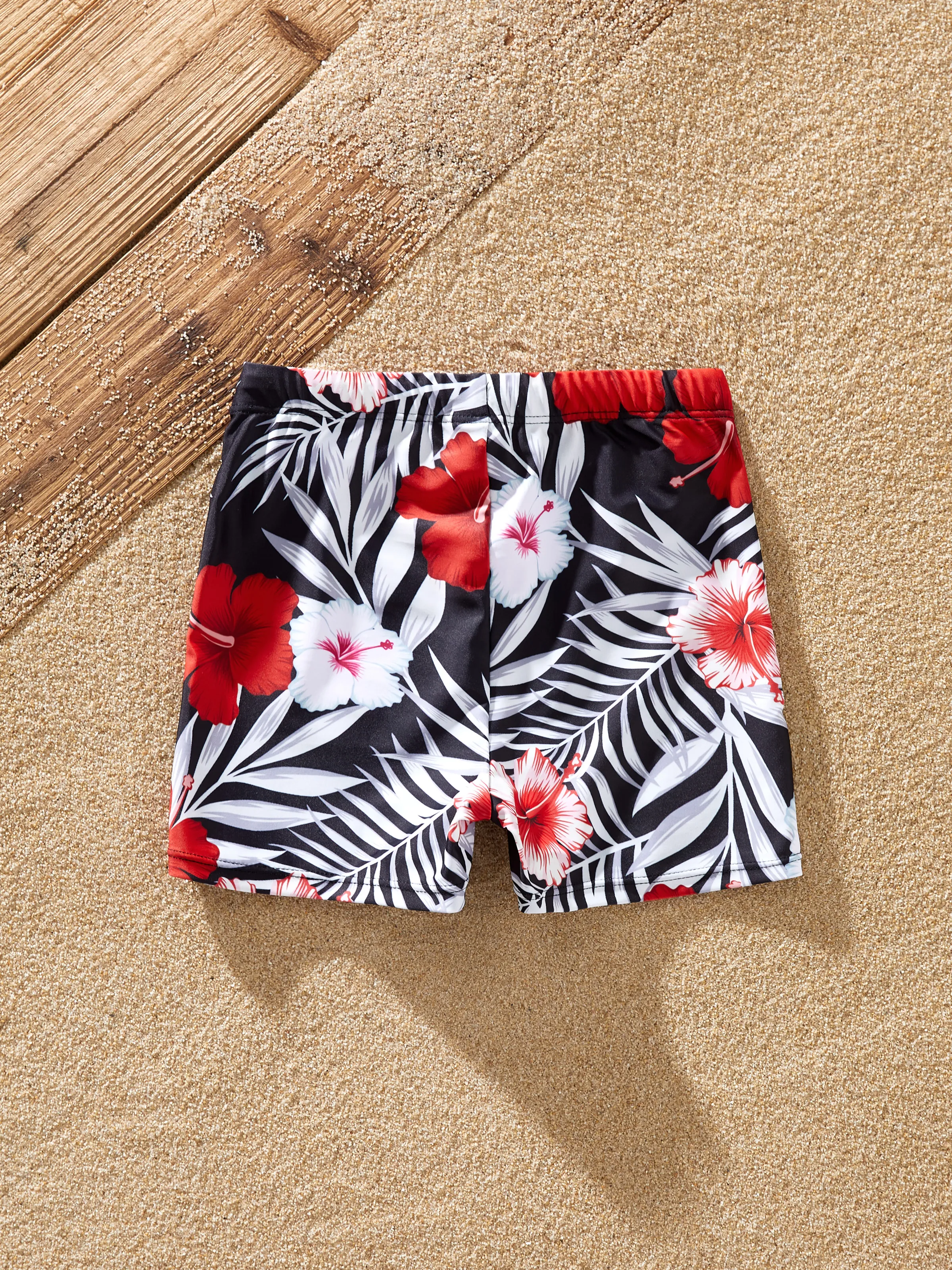 Family Matching Tropical Floral Swim Trunk or 2 Pieces Halter Swimsuit Black - Image 13