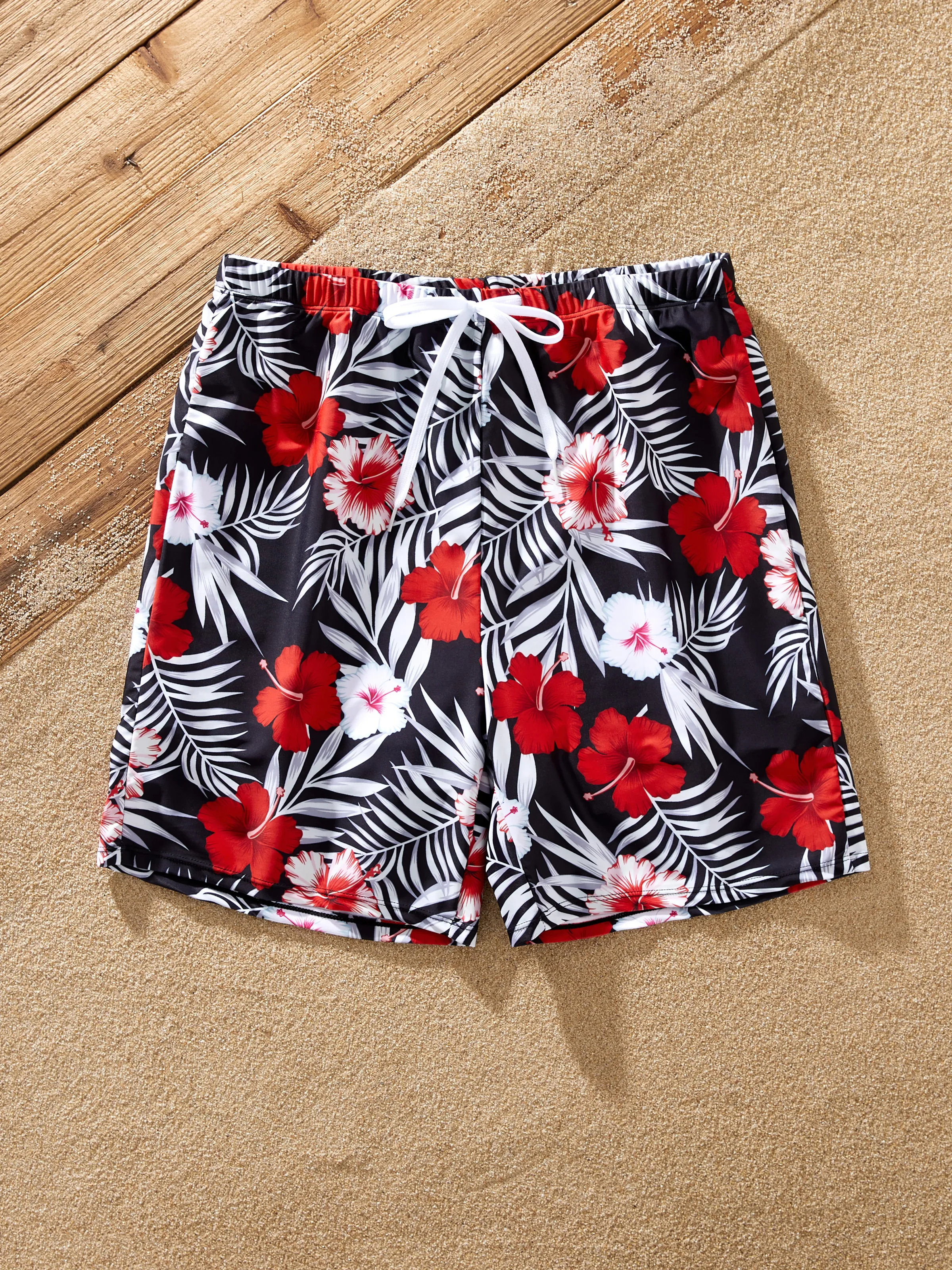 Family Matching Tropical Floral Swim Trunk or 2 Pieces Halter Swimsuit Black - Image 16