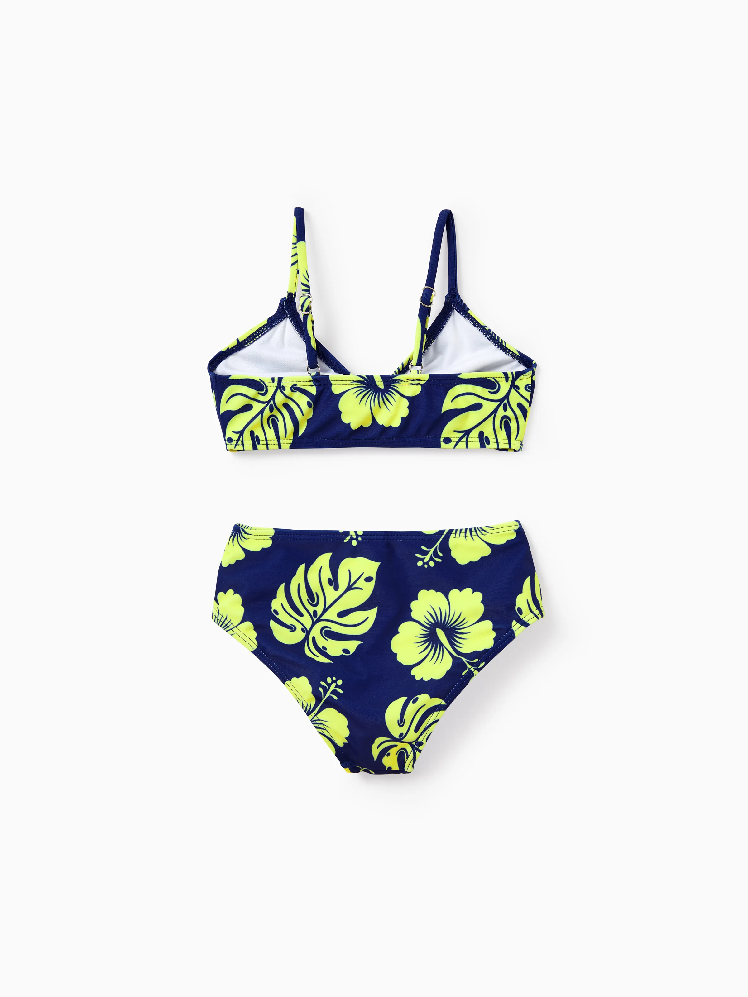 Family Matching Tropical Floral Swimsuits Halter Bikini & Swim Trunks Set Deep Blue - Image 13