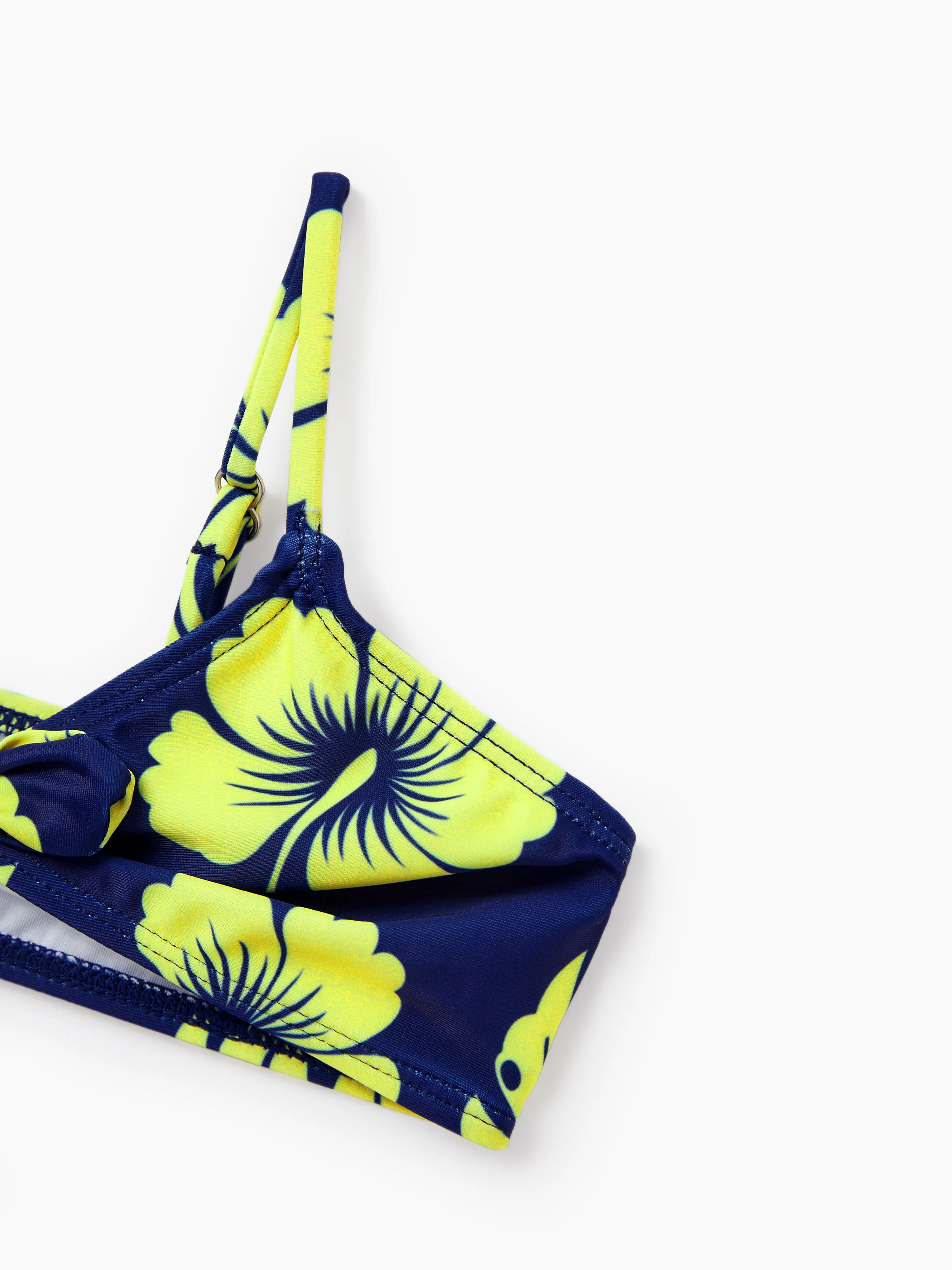 Family Matching Tropical Floral Swimsuits Halter Bikini & Swim Trunks Set Deep Blue - Image 14
