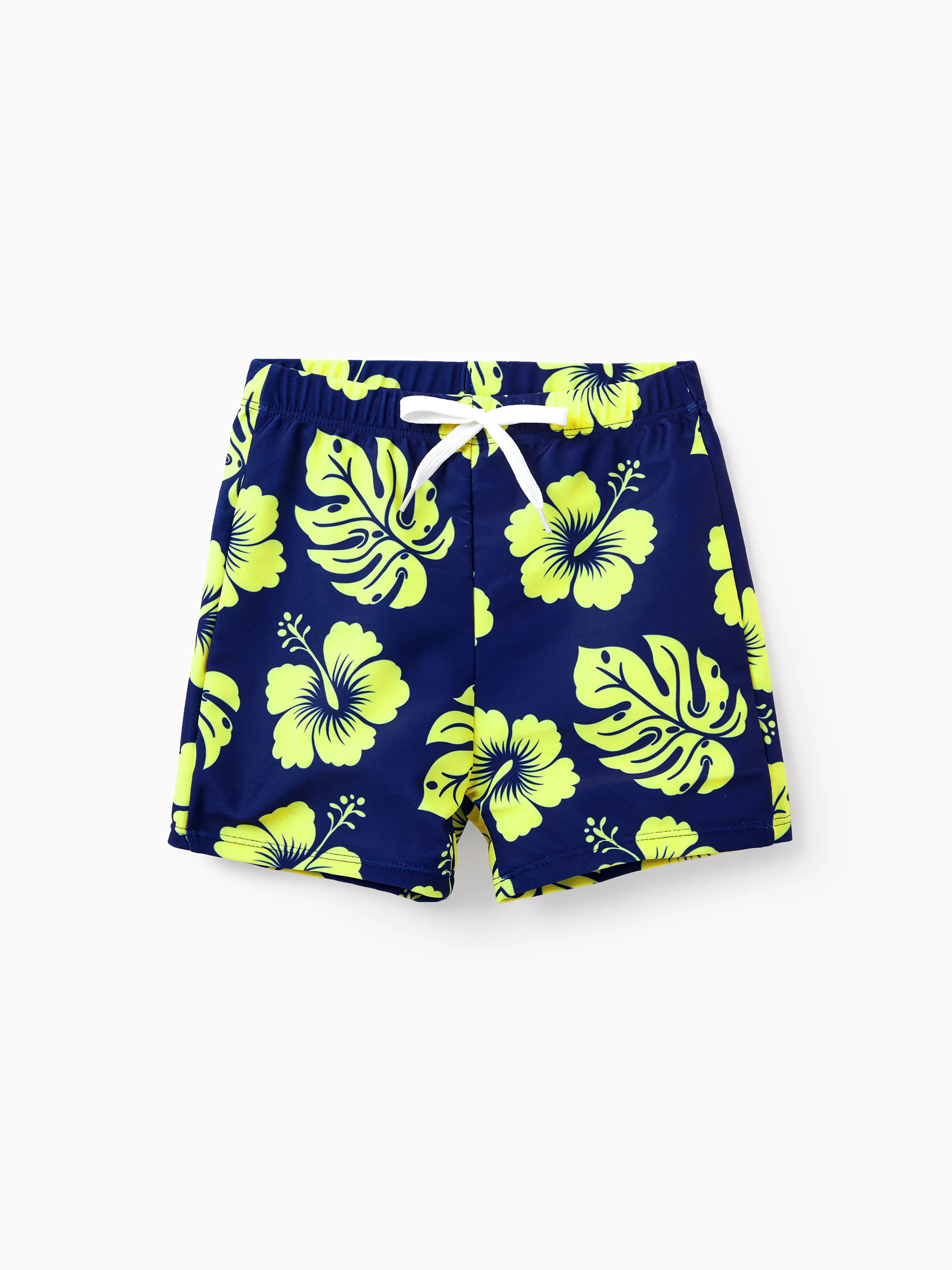 Family Matching Tropical Floral Swimsuits Halter Bikini & Swim Trunks Set Deep Blue - Image 19