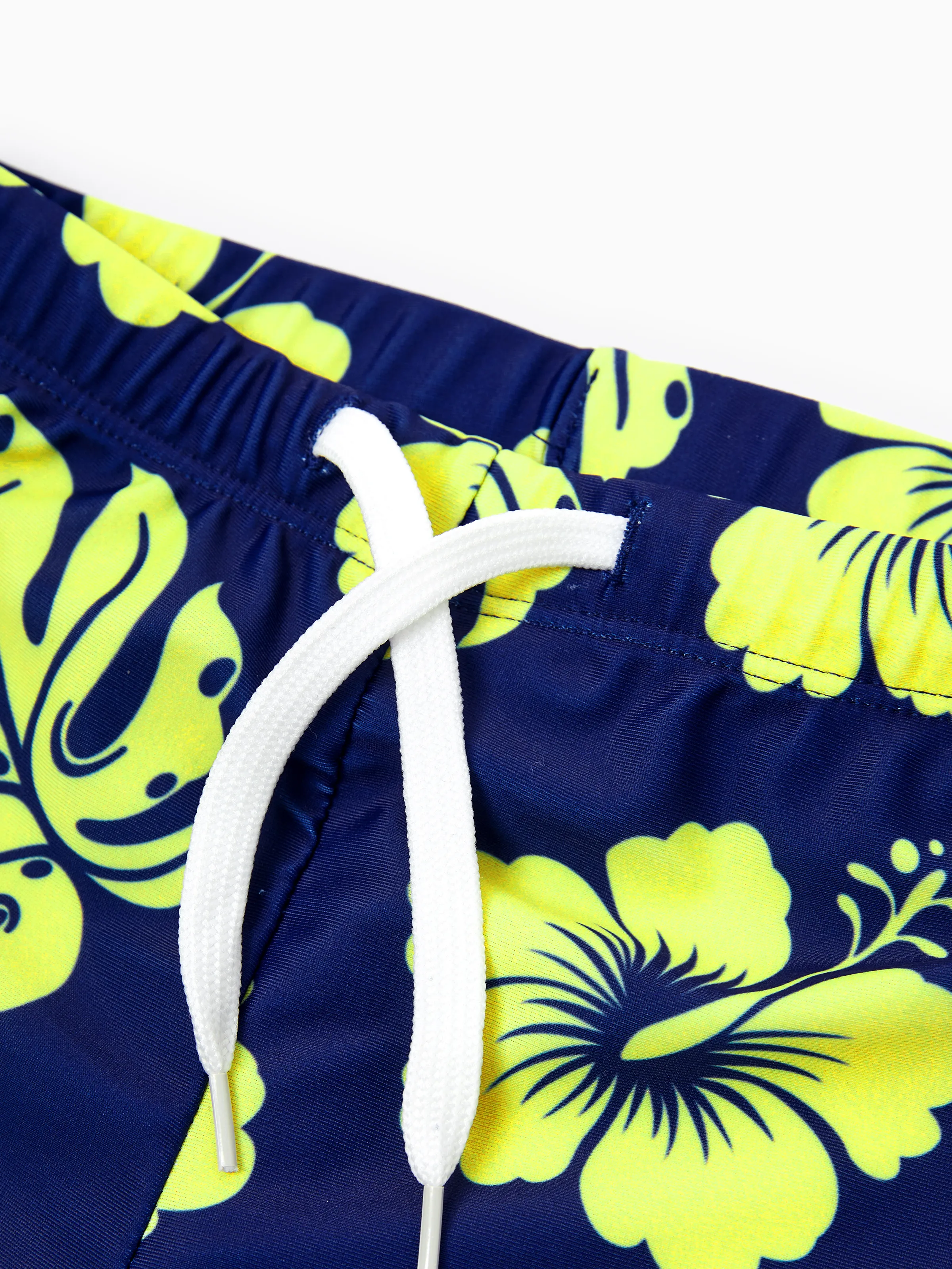Family Matching Tropical Floral Swimsuits Halter Bikini & Swim Trunks Set Deep Blue - Image 21