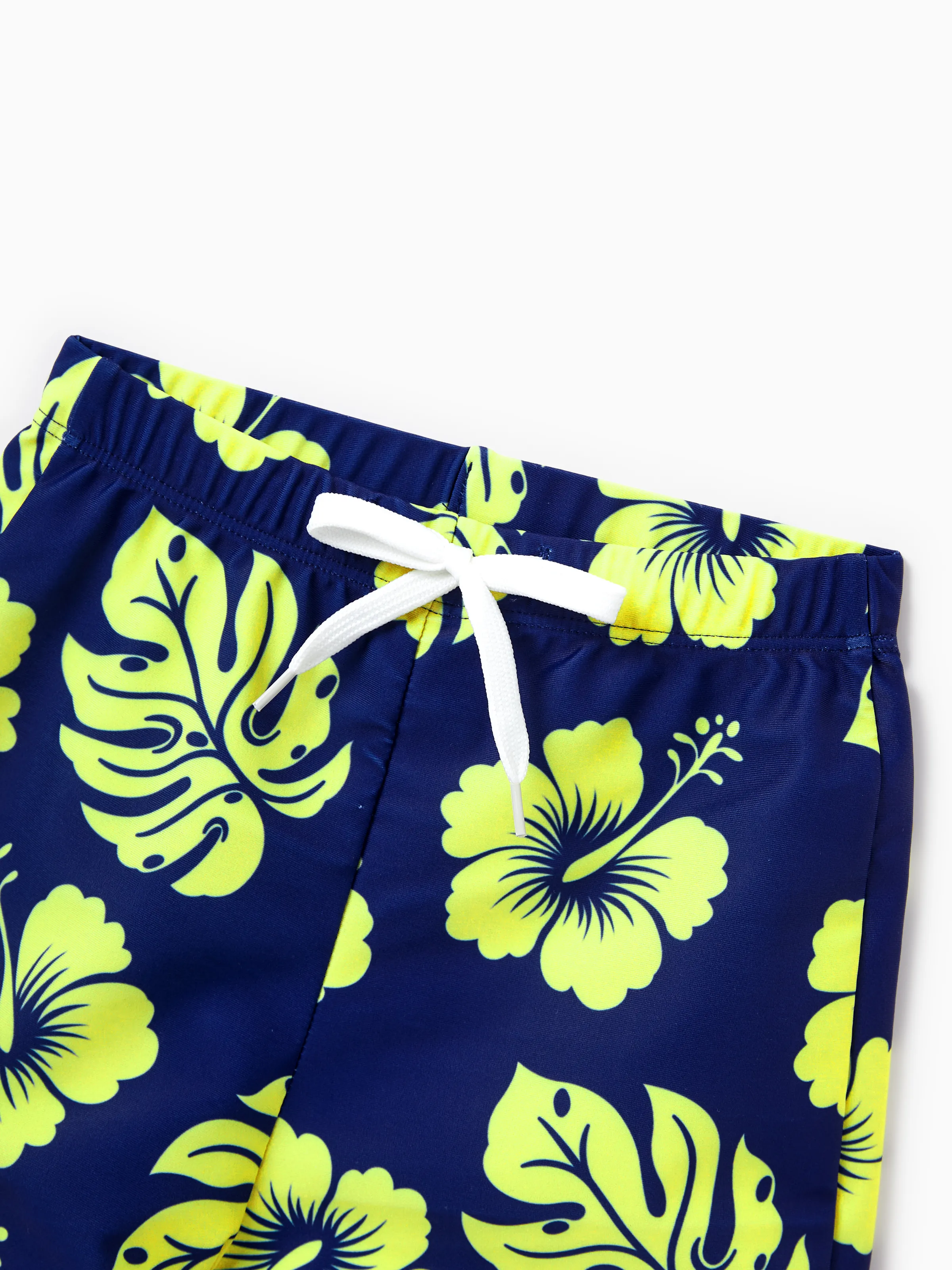 Family Matching Tropical Floral Swimsuits Halter Bikini & Swim Trunks Set Deep Blue - Image 22