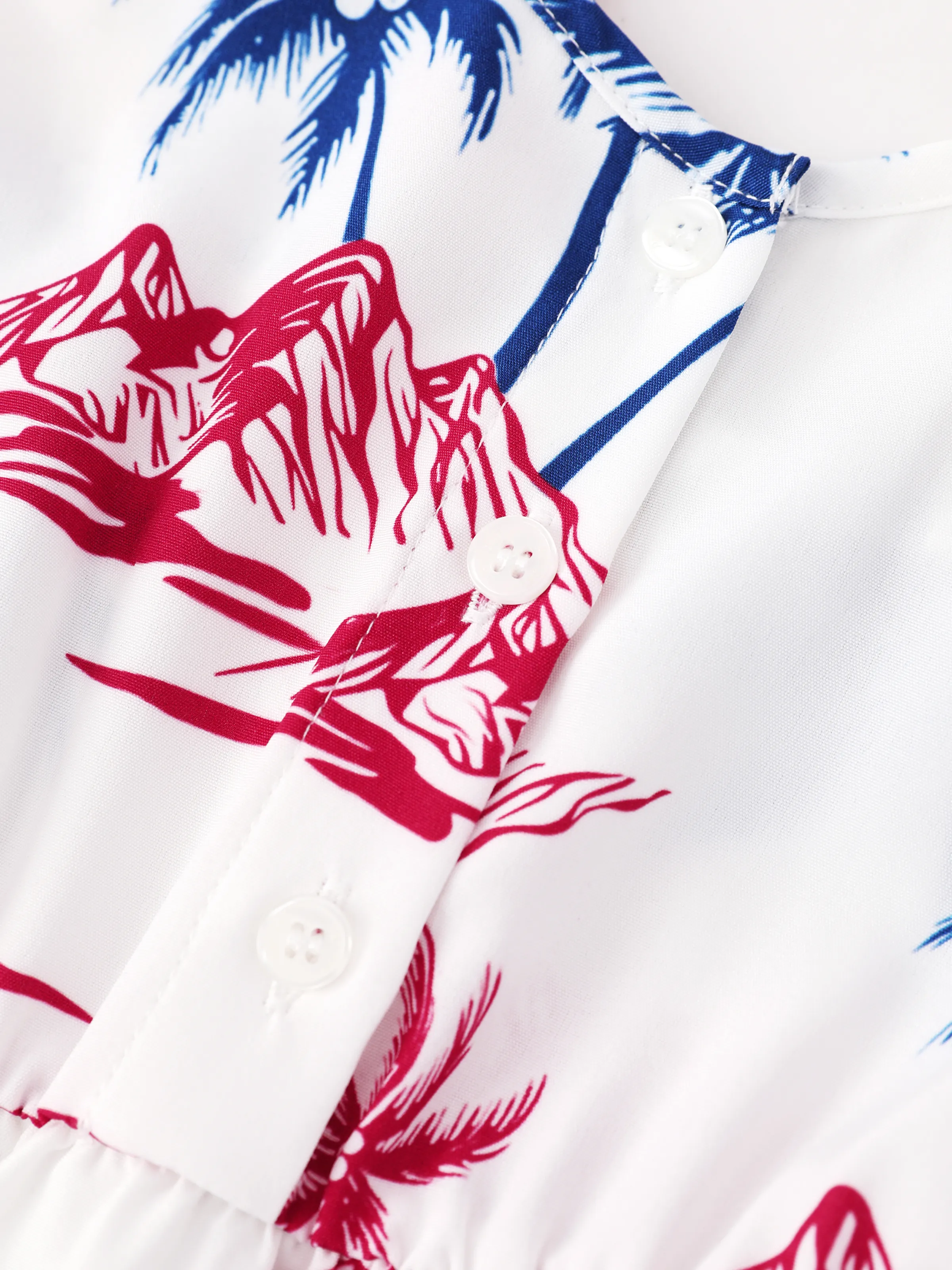 Independence Day Matching Family Outfits Red & Blue Palm Tree Print Hawaiian Vacation Clothes Summer Beach Shirt & Dress Set Multi-color - Image 14