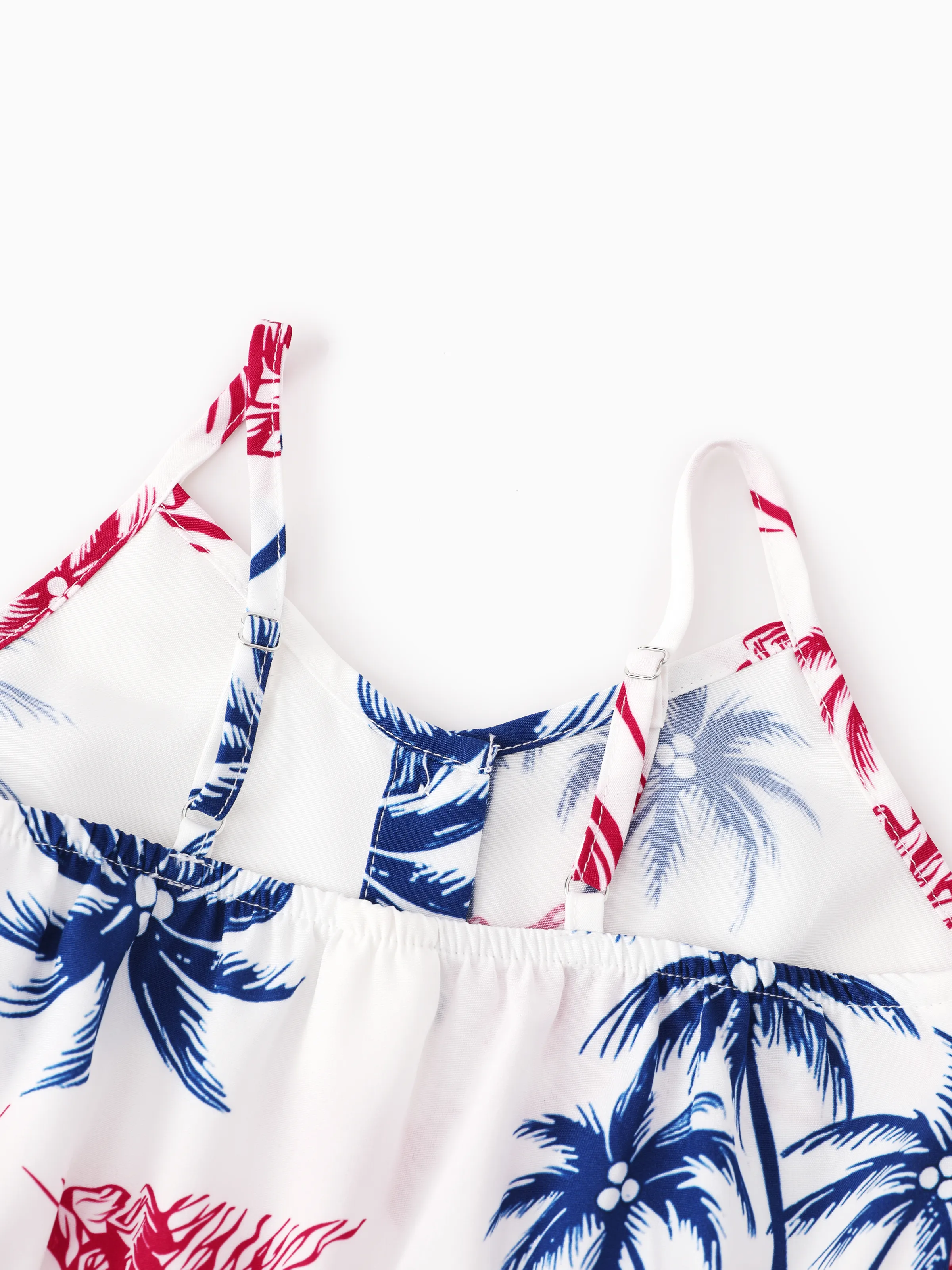Independence Day Matching Family Outfits Red & Blue Palm Tree Print Hawaiian Vacation Clothes Summer Beach Shirt & Dress Set Multi-color - Image 15