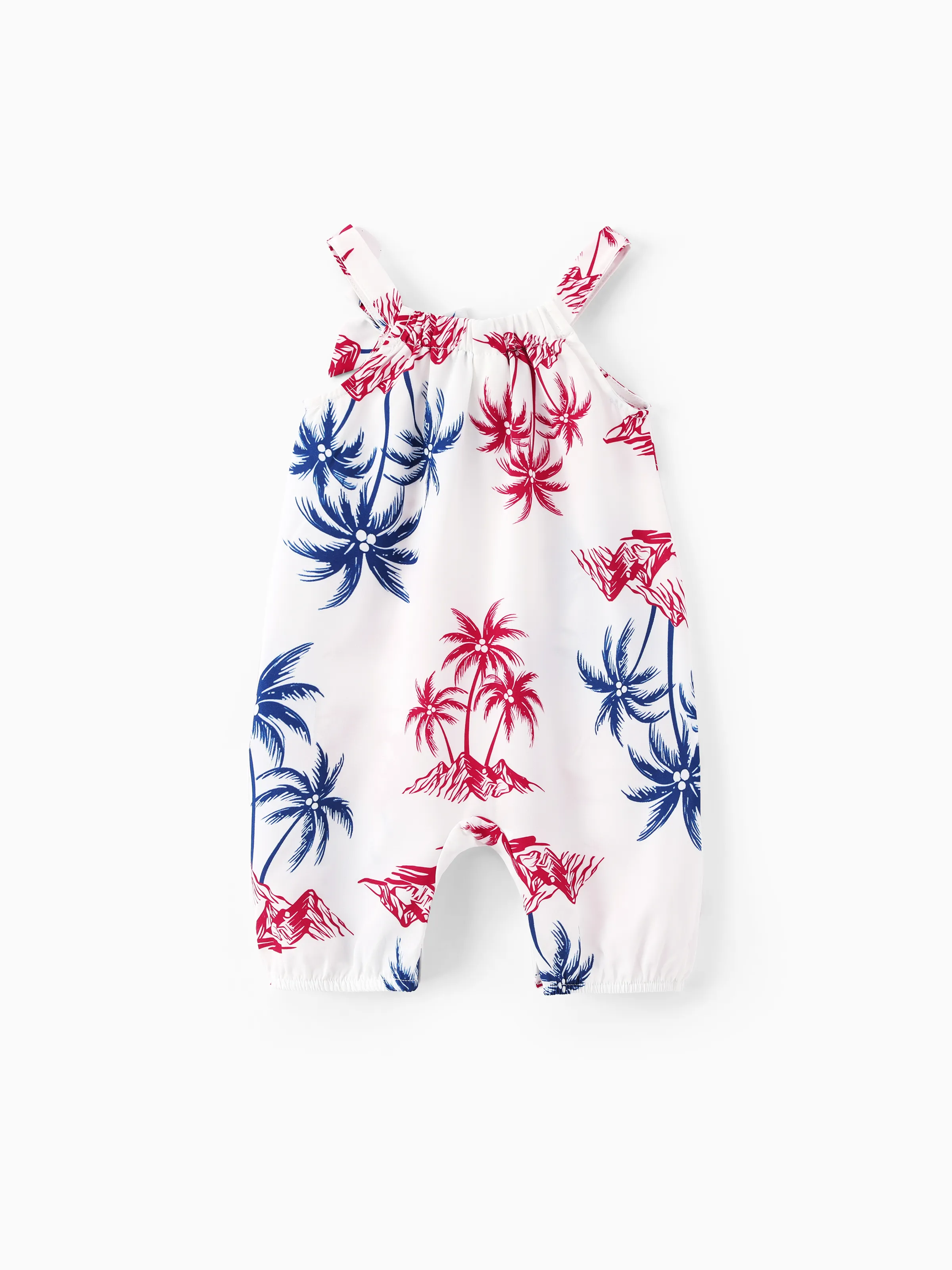 Independence Day Matching Family Outfits Red & Blue Palm Tree Print Hawaiian Vacation Clothes Summer Beach Shirt & Dress Set Multi-color - Image 18