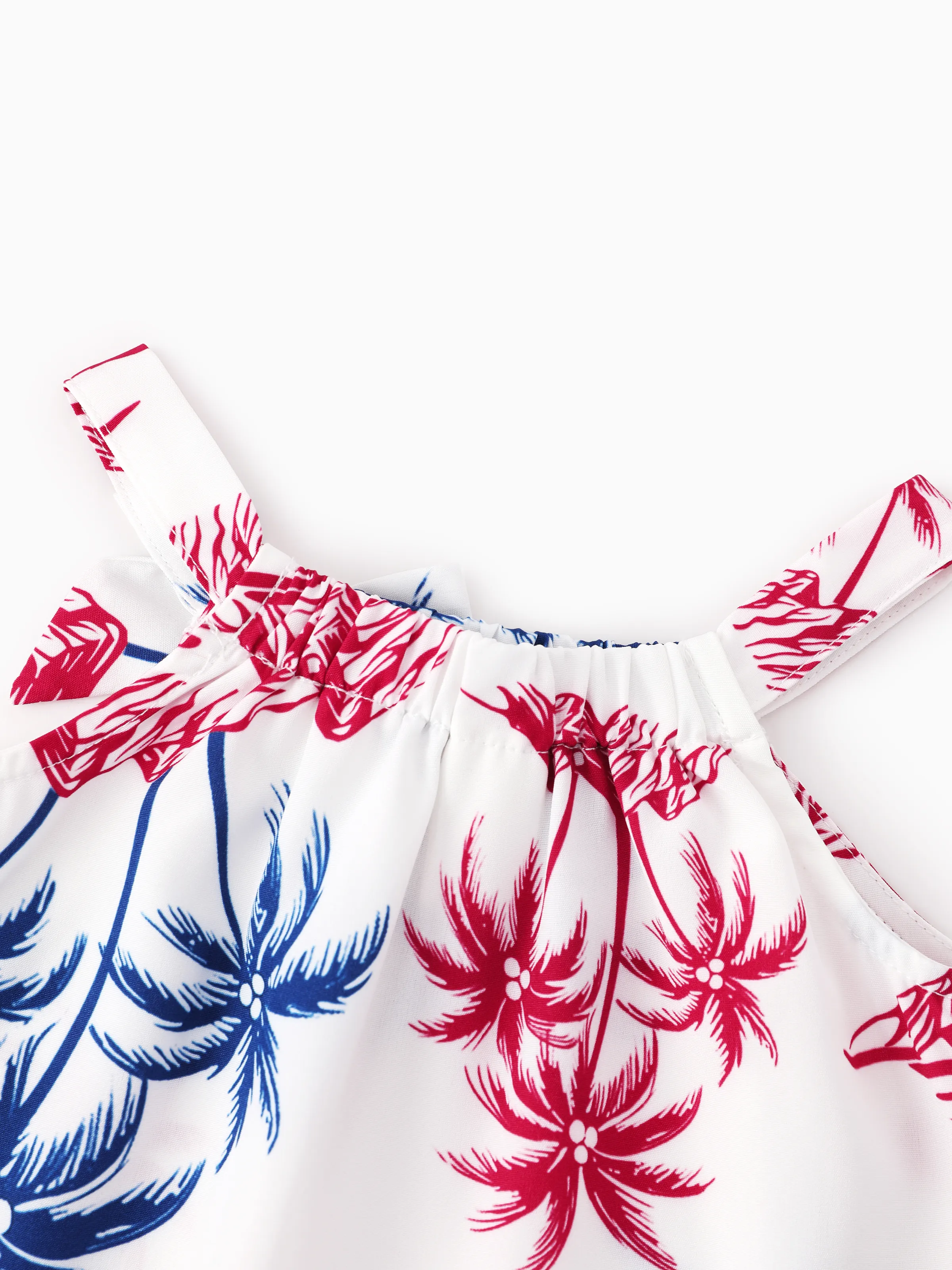 Independence Day Matching Family Outfits Red & Blue Palm Tree Print Hawaiian Vacation Clothes Summer Beach Shirt & Dress Set Multi-color - Image 20