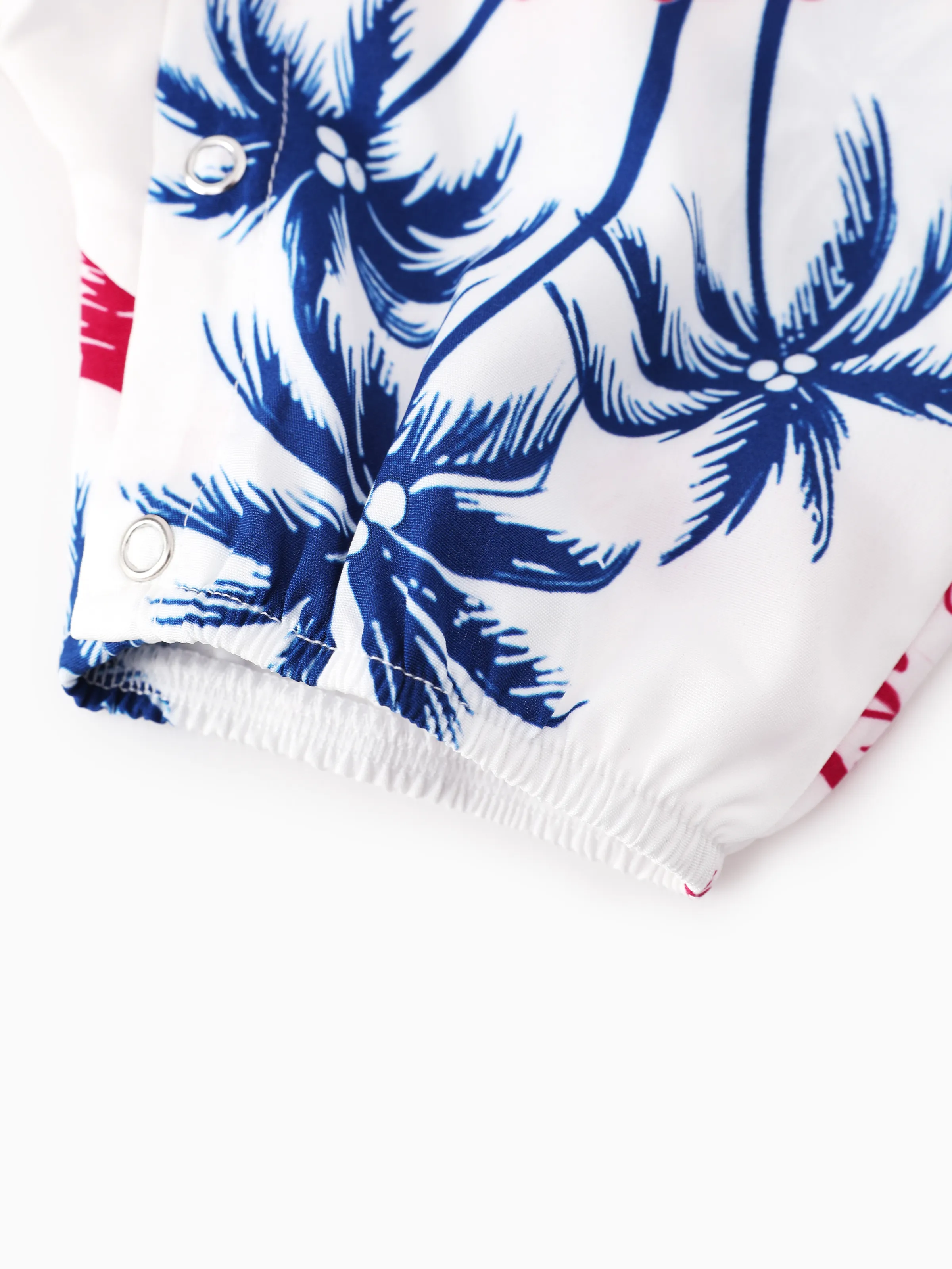 Independence Day Matching Family Outfits Red & Blue Palm Tree Print Hawaiian Vacation Clothes Summer Beach Shirt & Dress Set Multi-color - Image 21