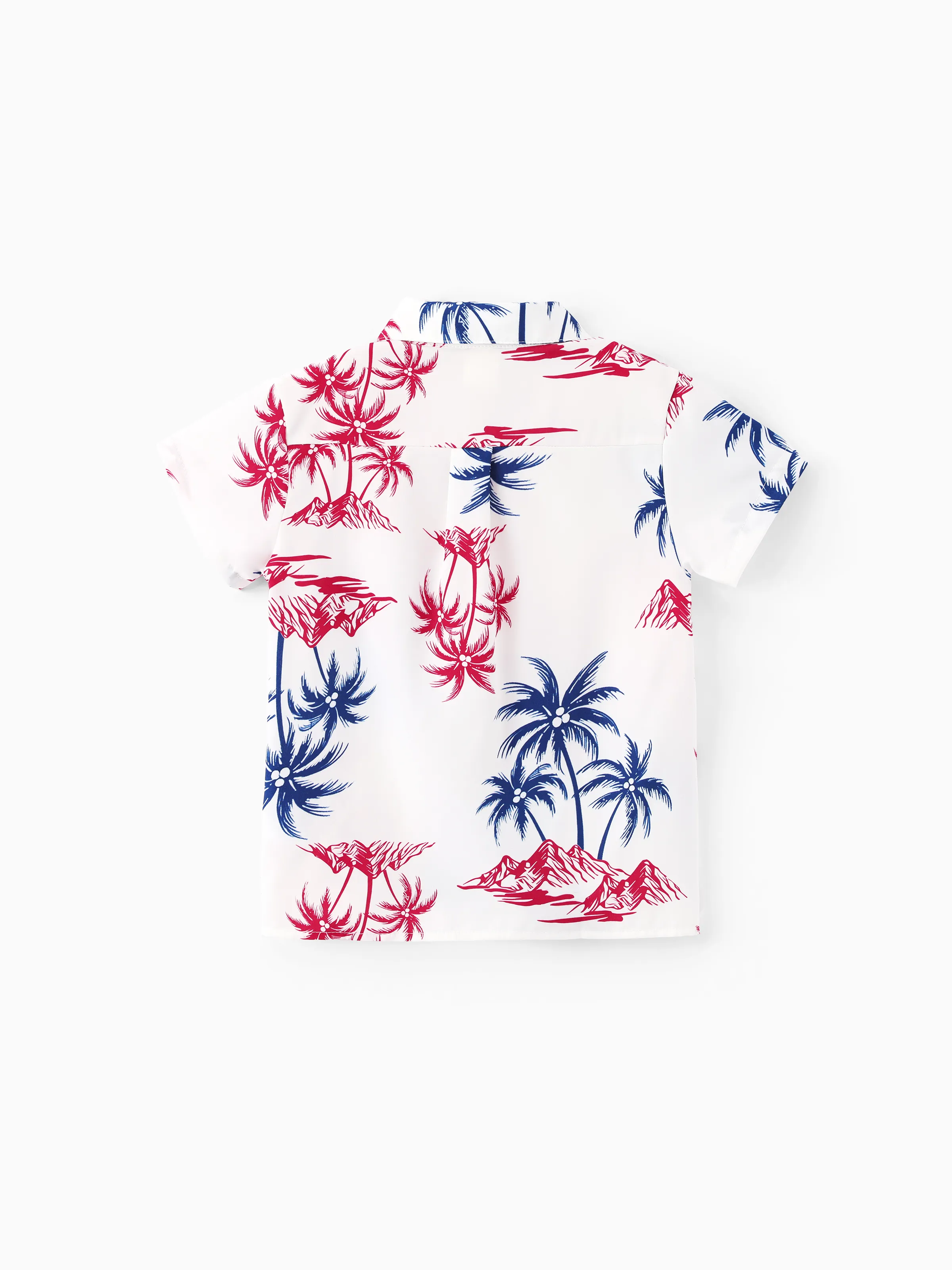 Independence Day Matching Family Outfits Red & Blue Palm Tree Print Hawaiian Vacation Clothes Summer Beach Shirt & Dress Set Multi-color - Image 25