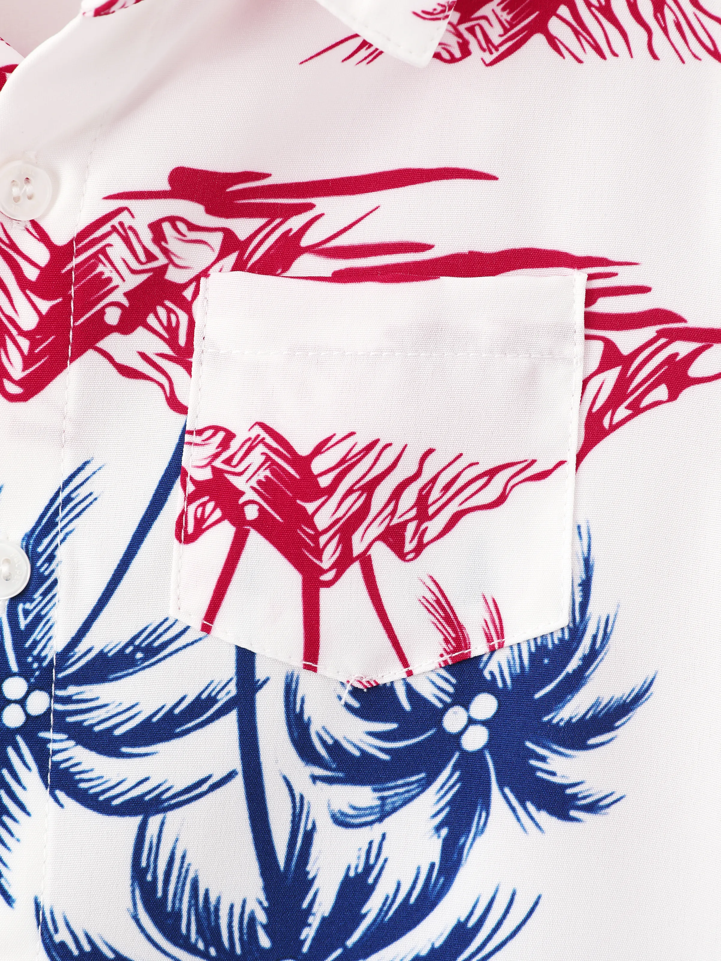 Independence Day Matching Family Outfits Red & Blue Palm Tree Print Hawaiian Vacation Clothes Summer Beach Shirt & Dress Set Multi-color - Image 28