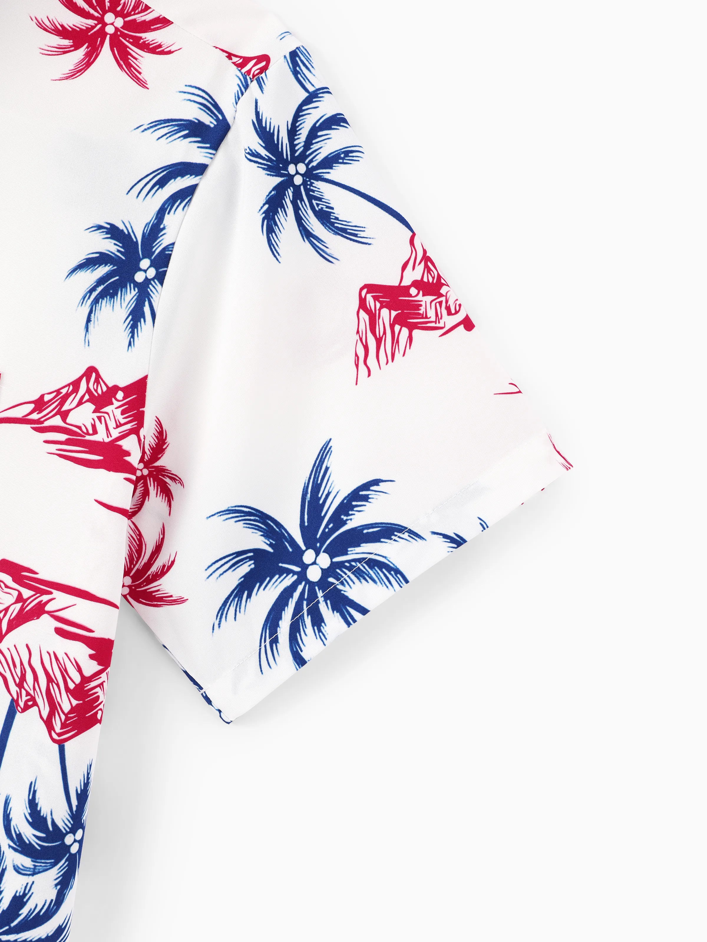 Independence Day Matching Family Outfits Red & Blue Palm Tree Print Hawaiian Vacation Clothes Summer Beach Shirt & Dress Set Multi-color - Image 34