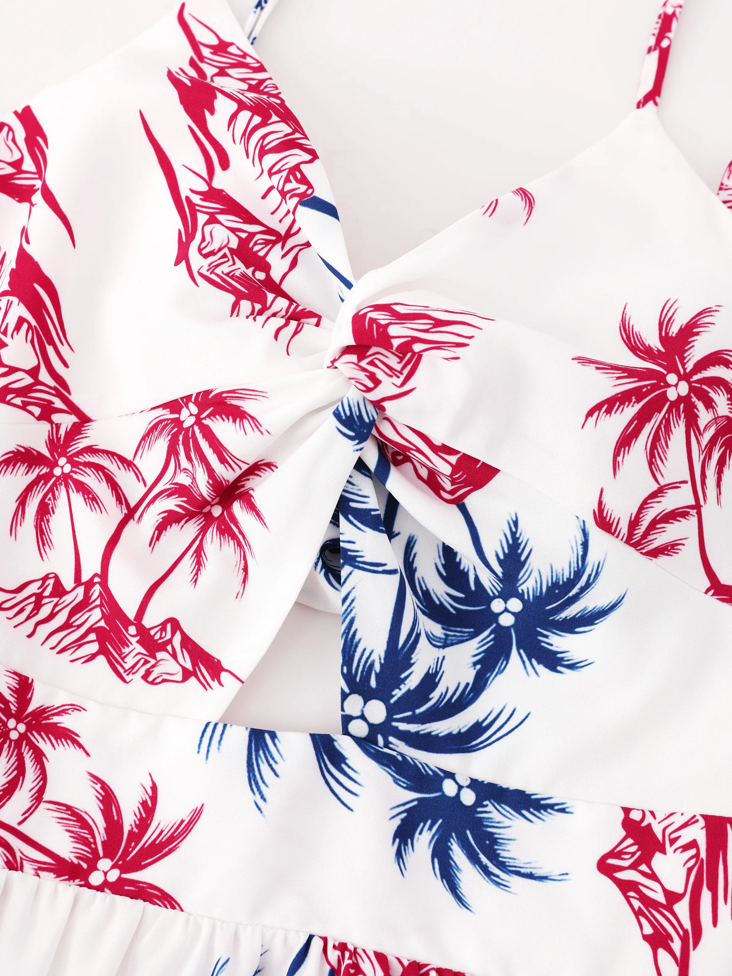 Independence Day Matching Family Outfits Red & Blue Palm Tree Print Hawaiian Vacation Clothes Summer Beach Shirt & Dress Set Multi-color - Image 7