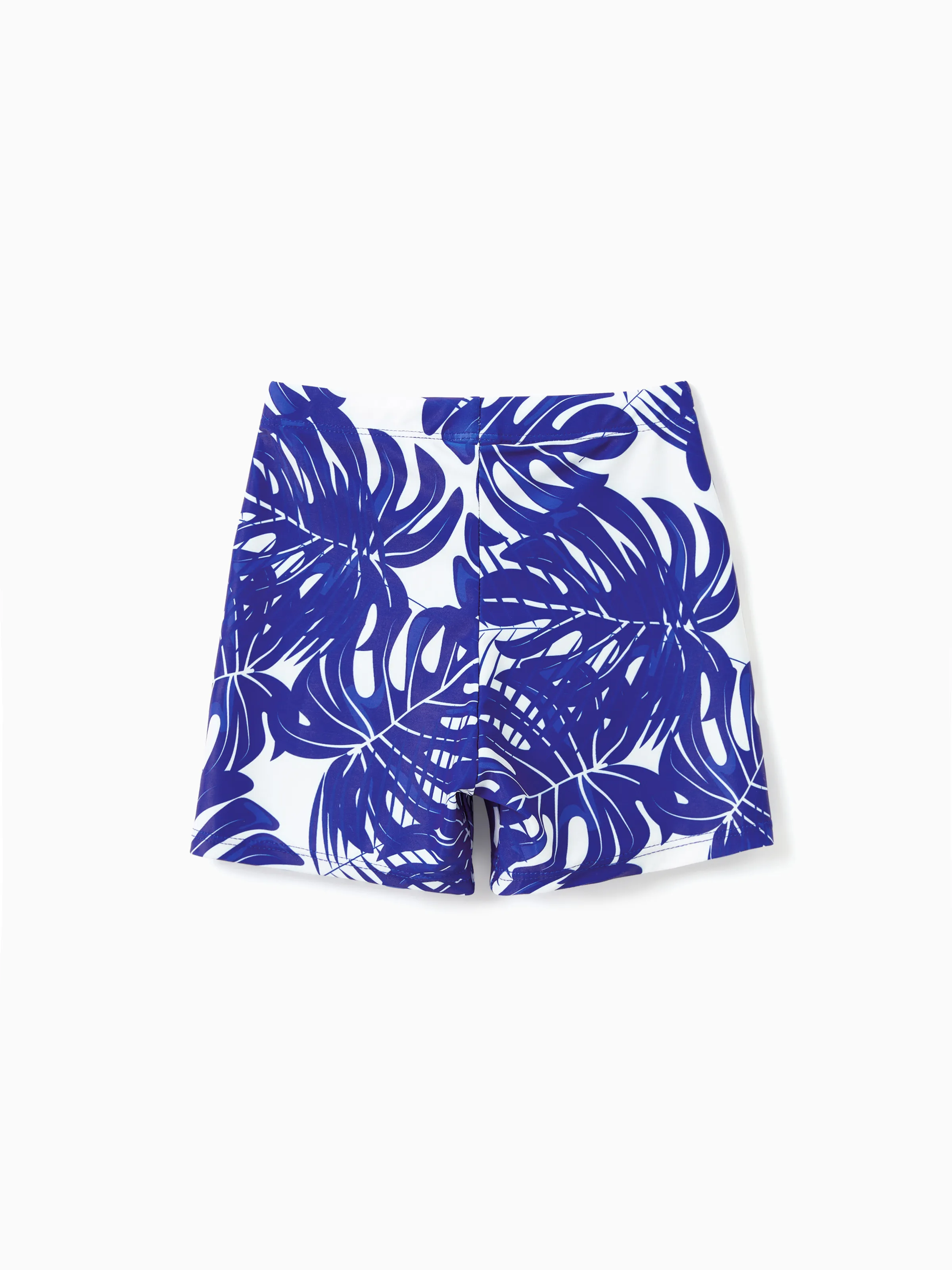 Family Matching Tropical Leaf Print Swim Trunks or Hollow-out Crisscross Straps One-piece Swimsuit Blue - Image 9