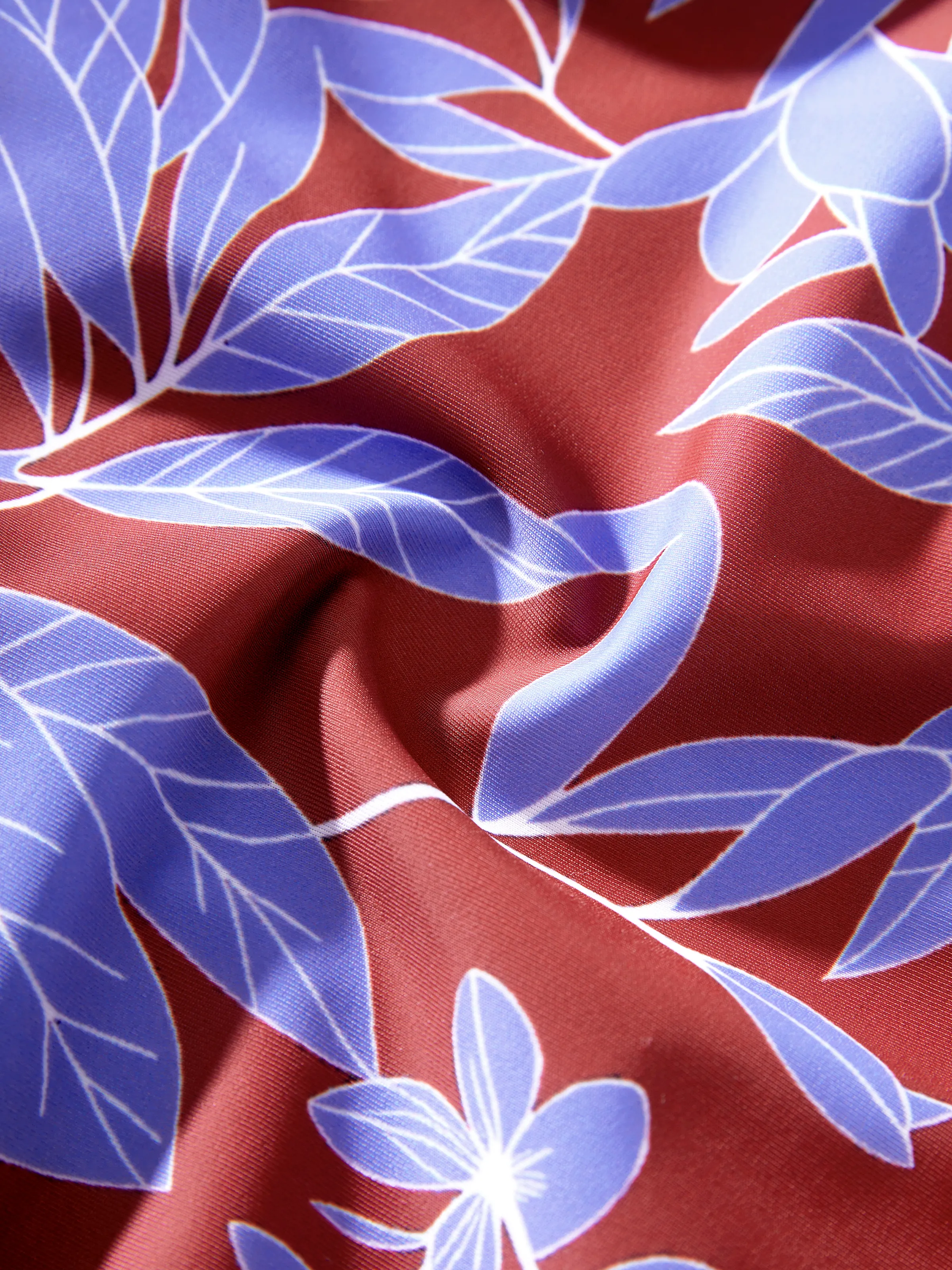 Family Matching Tropical Leaf Print Swimsuits Cutout One-Piece & Swim Trunks Set Blue - Image 13