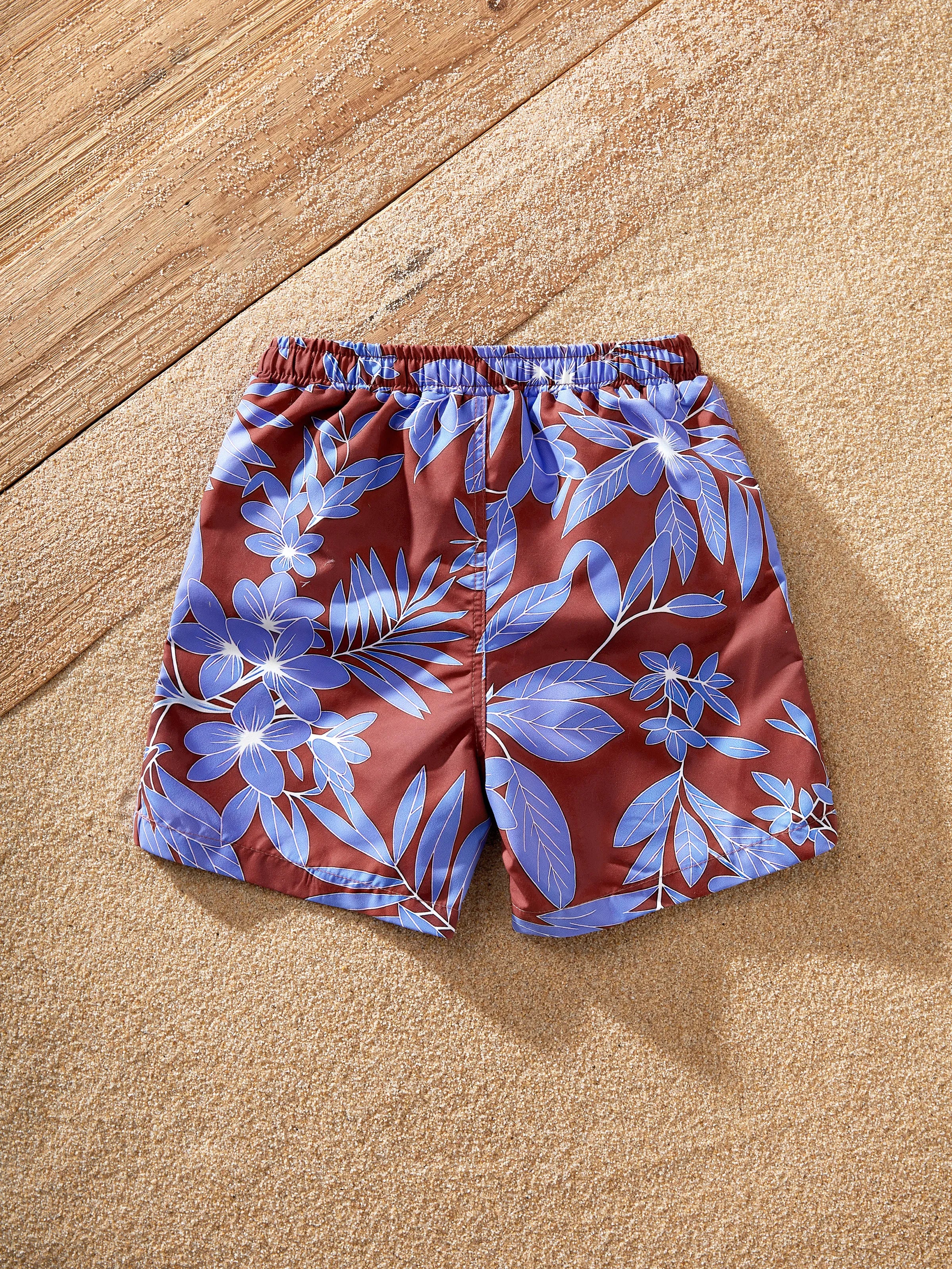 Family Matching Tropical Leaf Print Swimsuits Cutout One-Piece & Swim Trunks Set Multi-color - Image 5