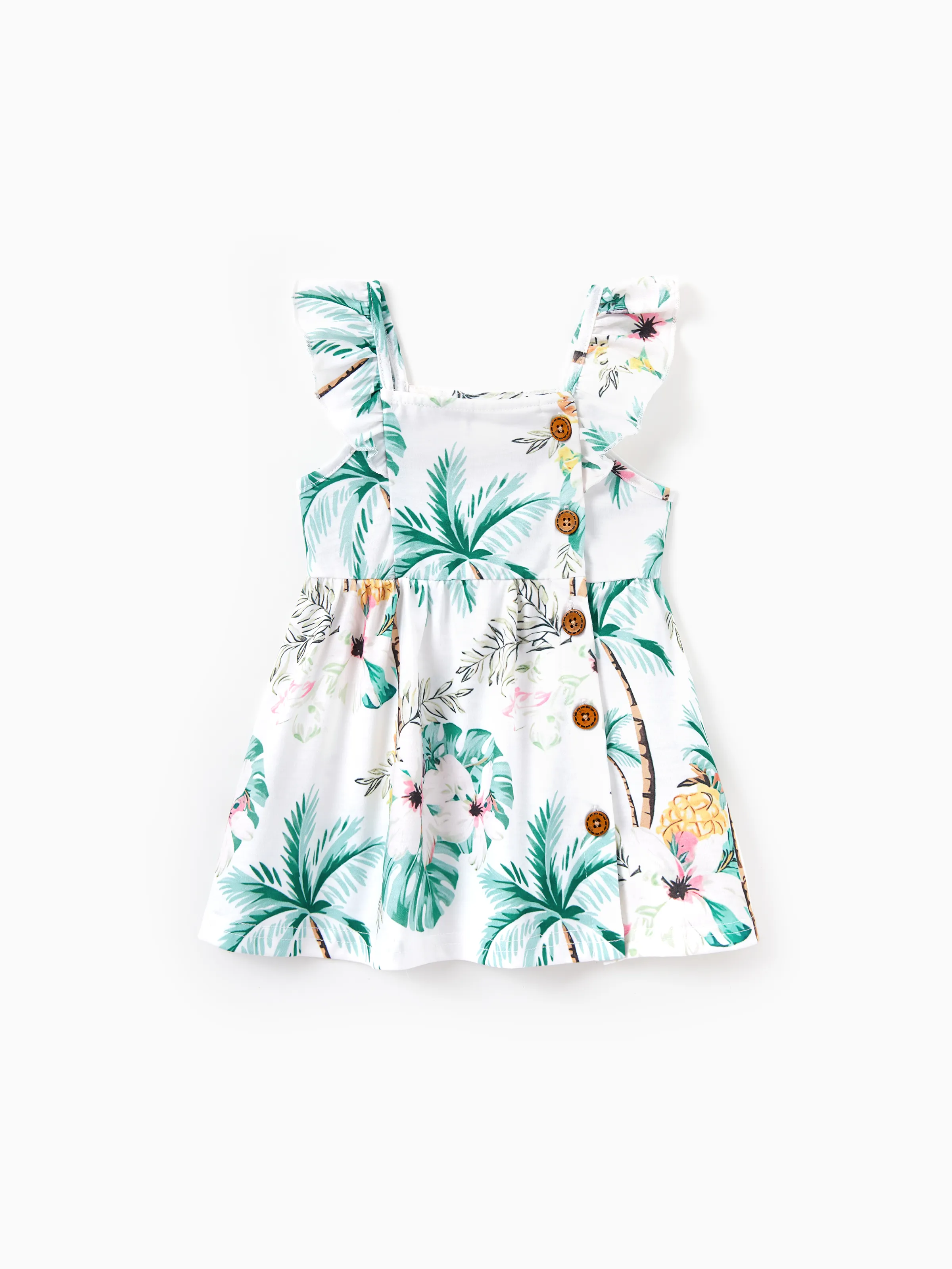 Family Matching Tropical Print Outfits Mommy & Me Tank Dress & Dad/Kids Cotton T-Shirt Set
 Green - Image 17
