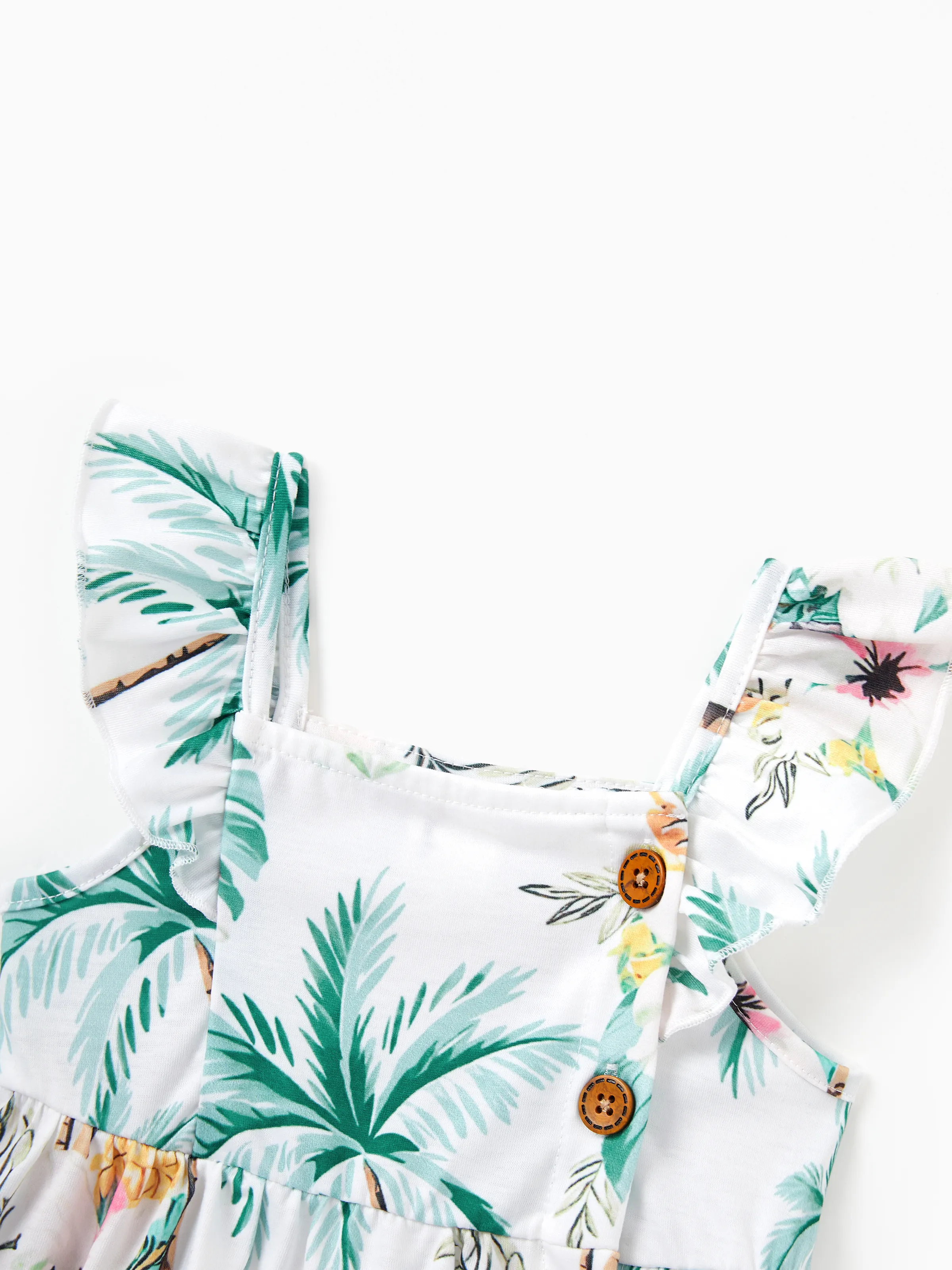 Family Matching Tropical Print Outfits Mommy & Me Tank Dress & Dad/Kids Cotton T-Shirt Set
 Green - Image 19