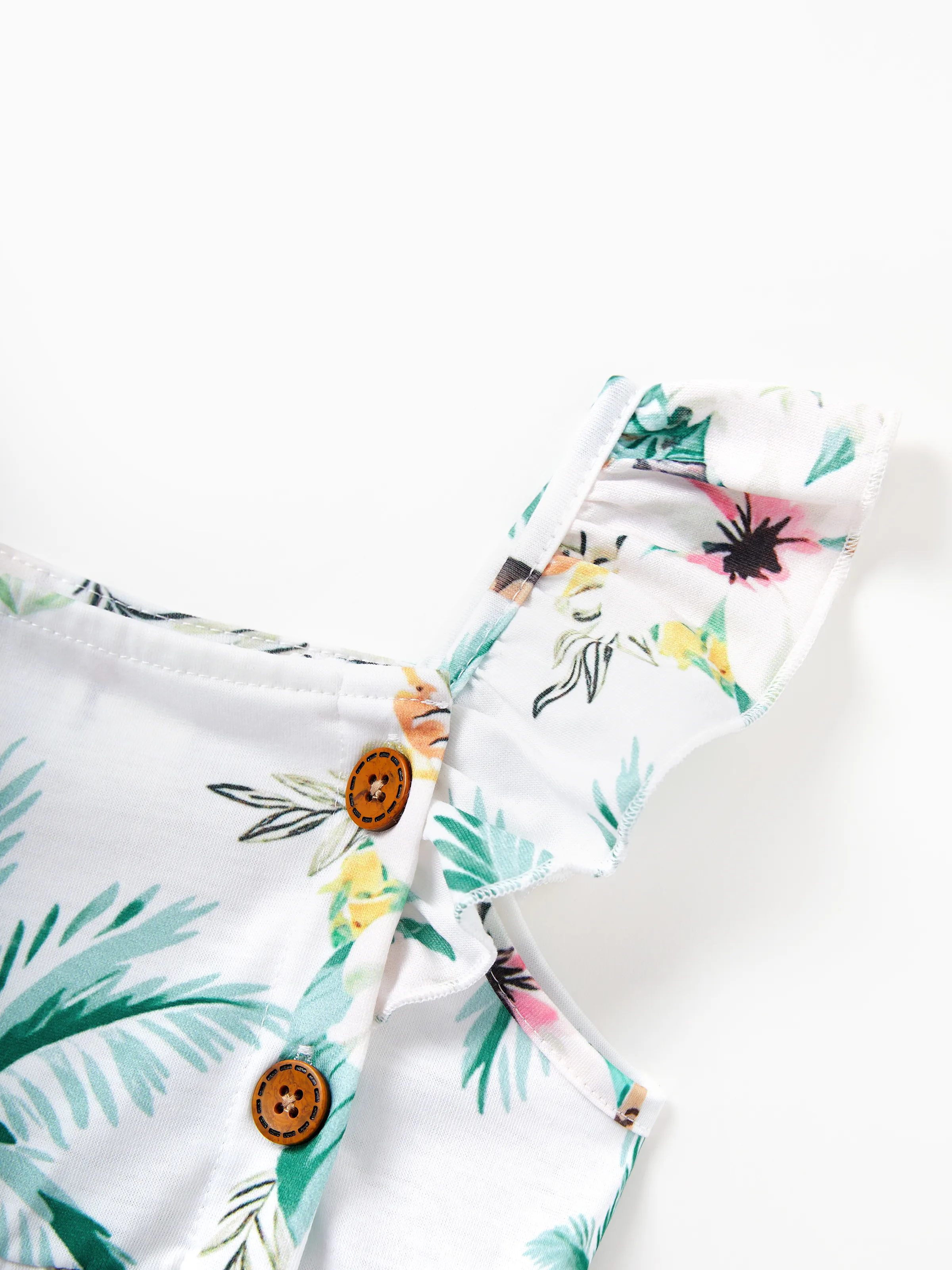 Family Matching Tropical Print Outfits Mommy & Me Tank Dress & Dad/Kids Cotton T-Shirt Set
 Green - Image 20