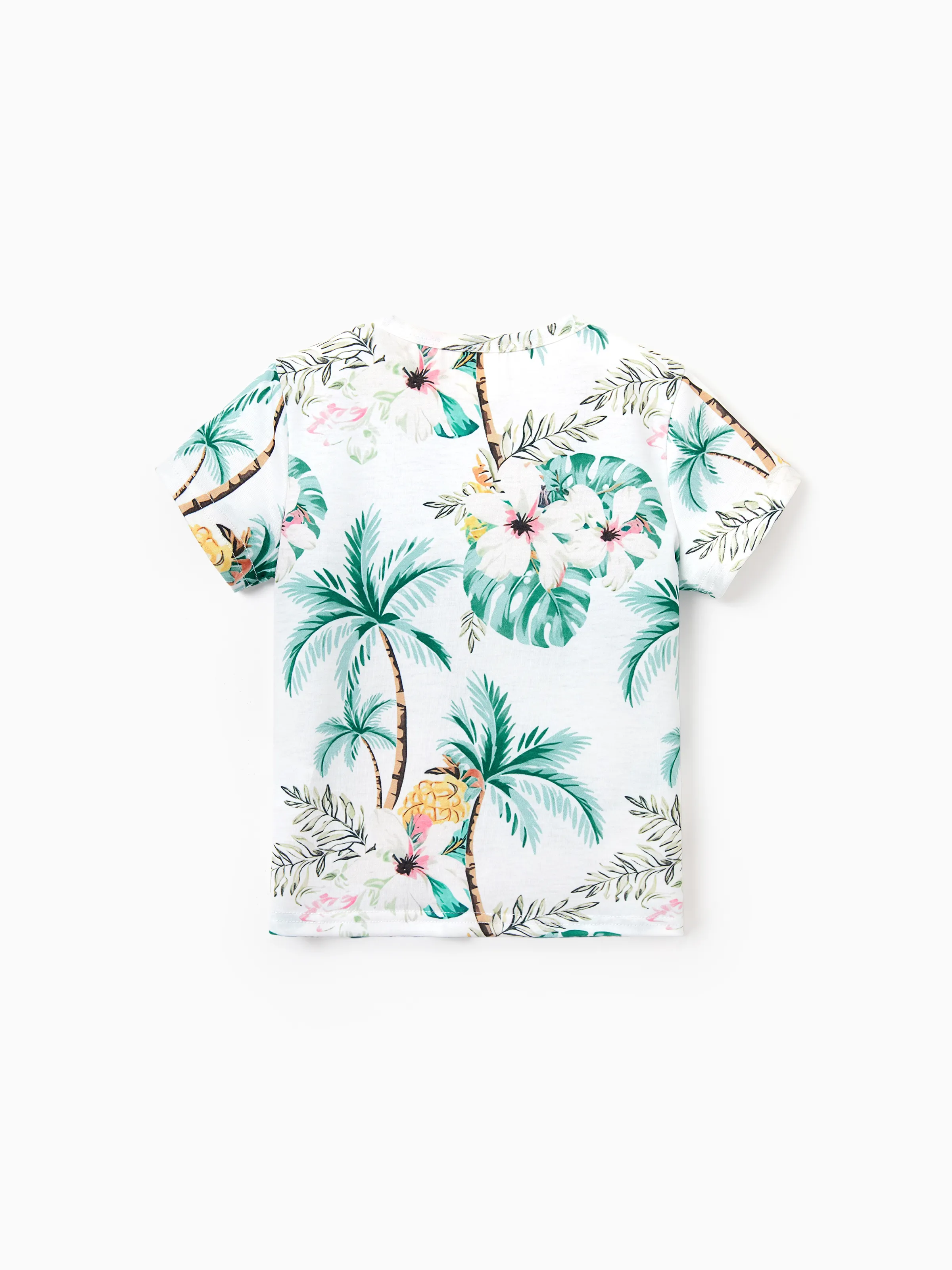 Family Matching Tropical Print Outfits Mommy & Me Tank Dress & Dad/Kids Cotton T-Shirt Set
 Green - Image 25