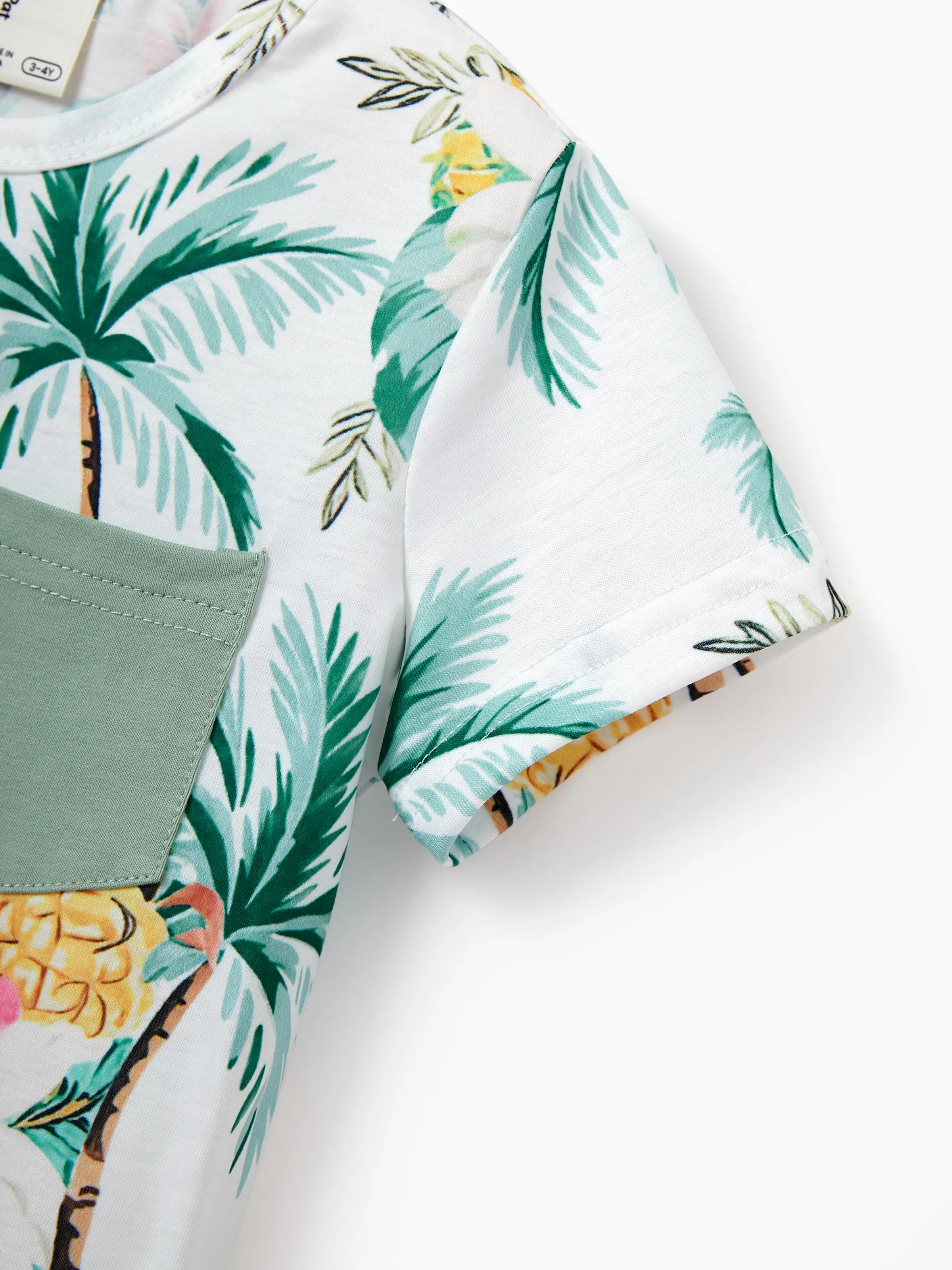 Family Matching Tropical Print Outfits Mommy & Me Tank Dress & Dad/Kids Cotton T-Shirt Set
 Green - Image 27